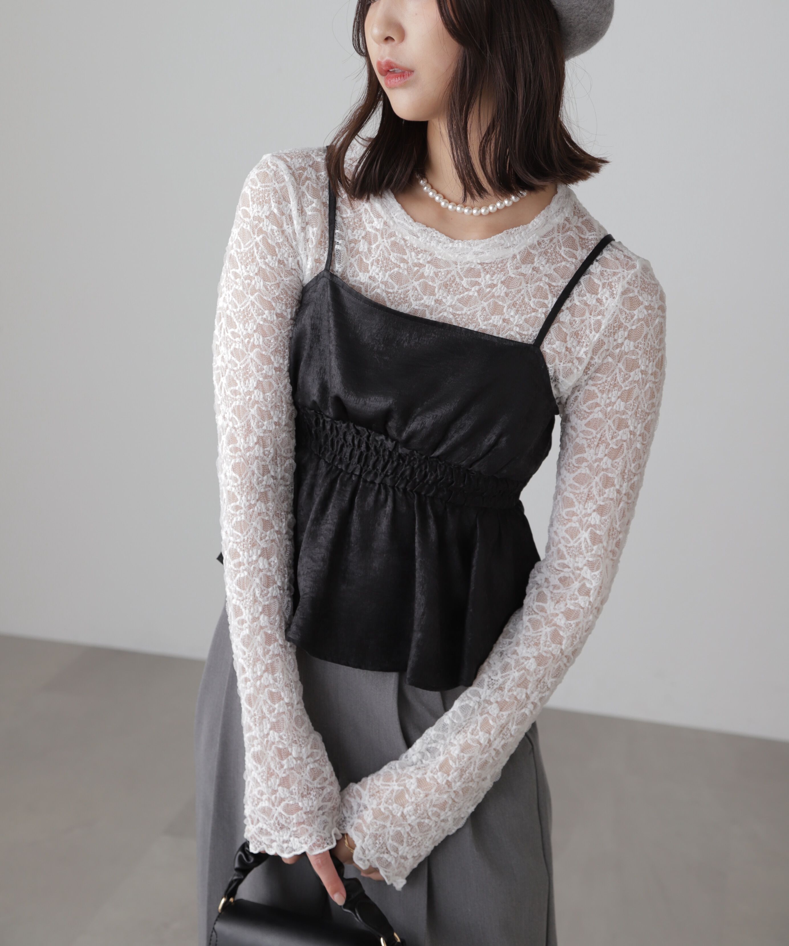  「シャーリングペプラムビスチェ」|シャツ・ブラウス|