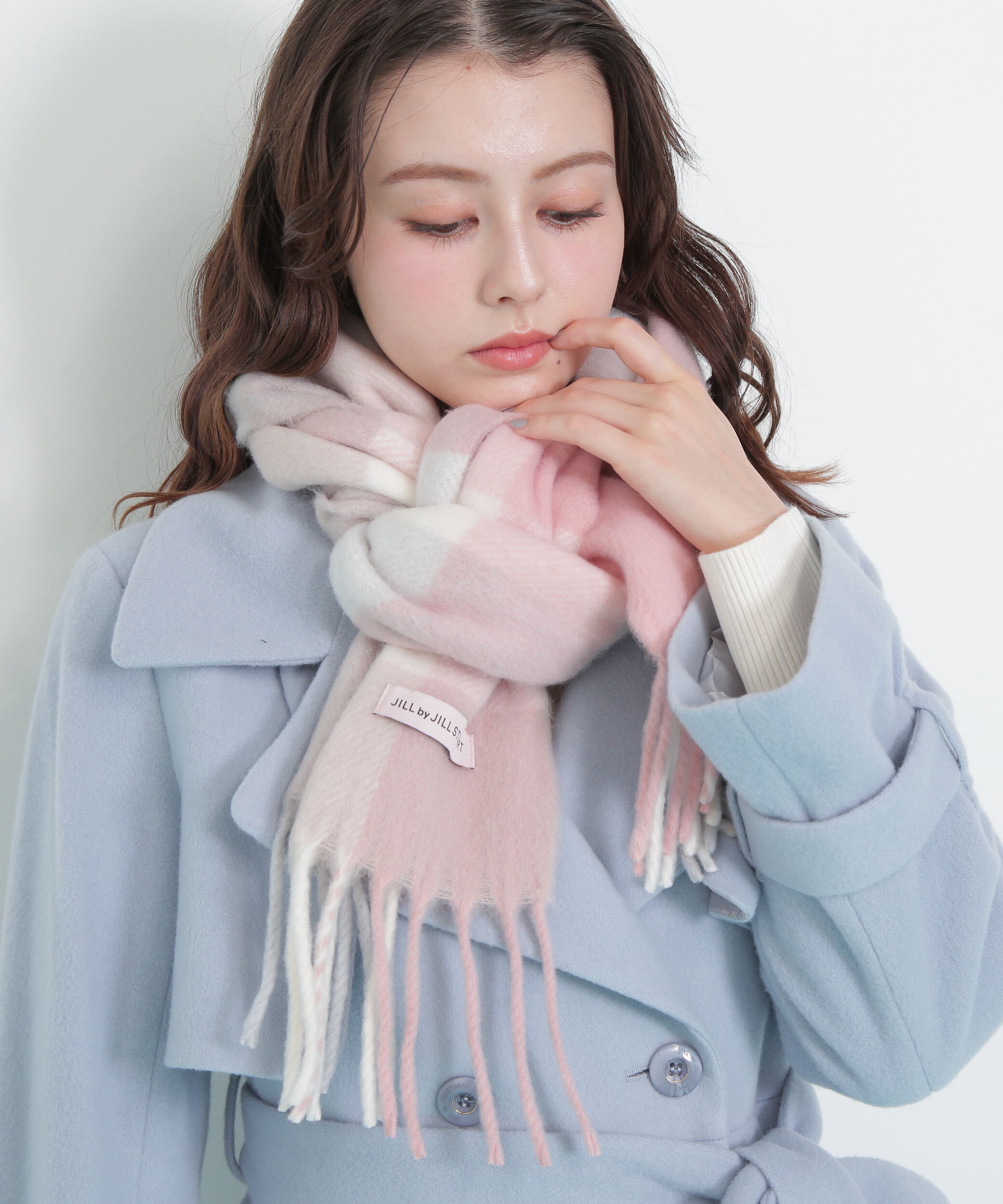  「ブロックチェックストール」|バンダナ・スカーフ|ピンク