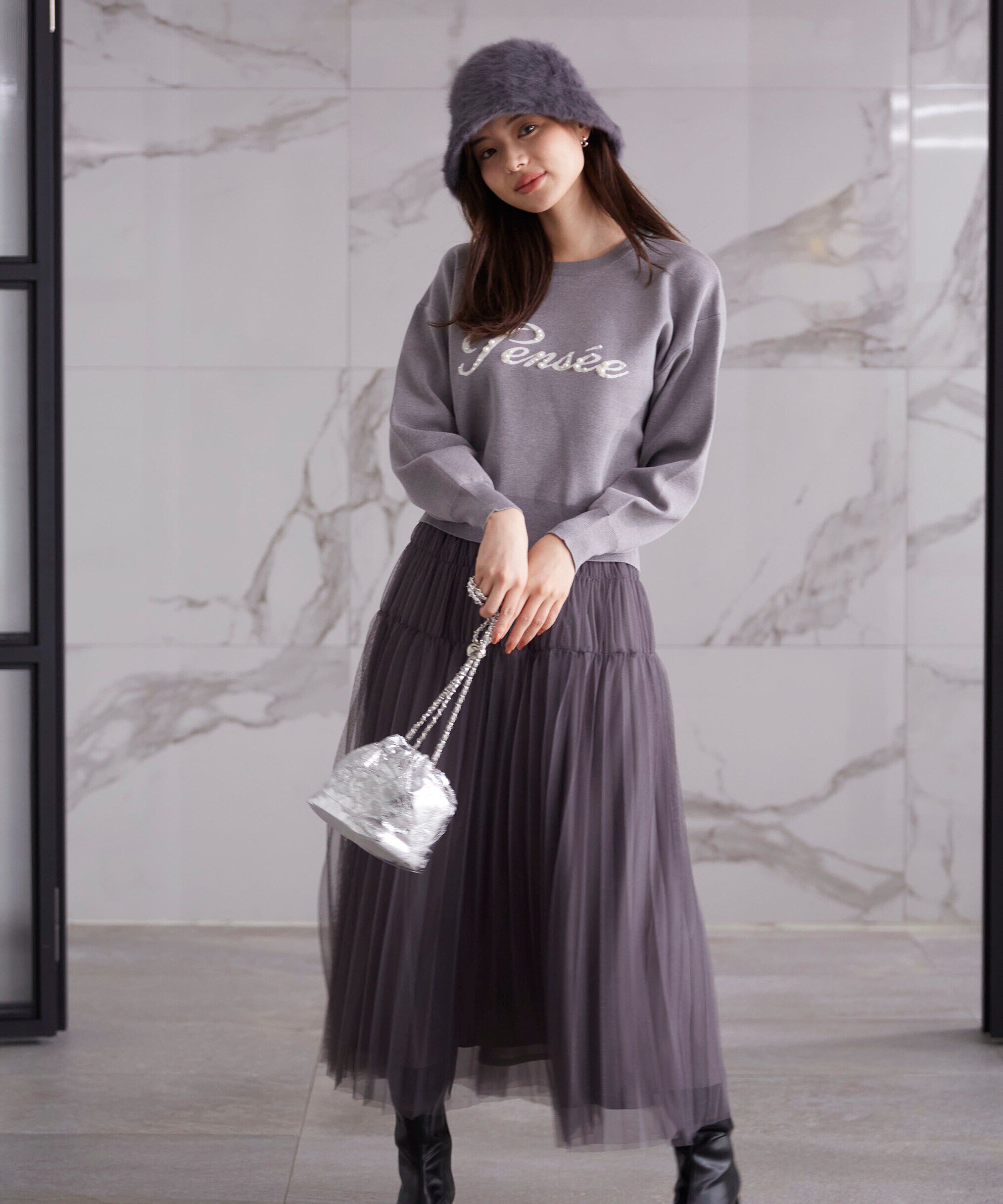 PROPORTION BODY DRESSING「シャーリングプリーツチュールスカート24AW」|スカート|チャコール2