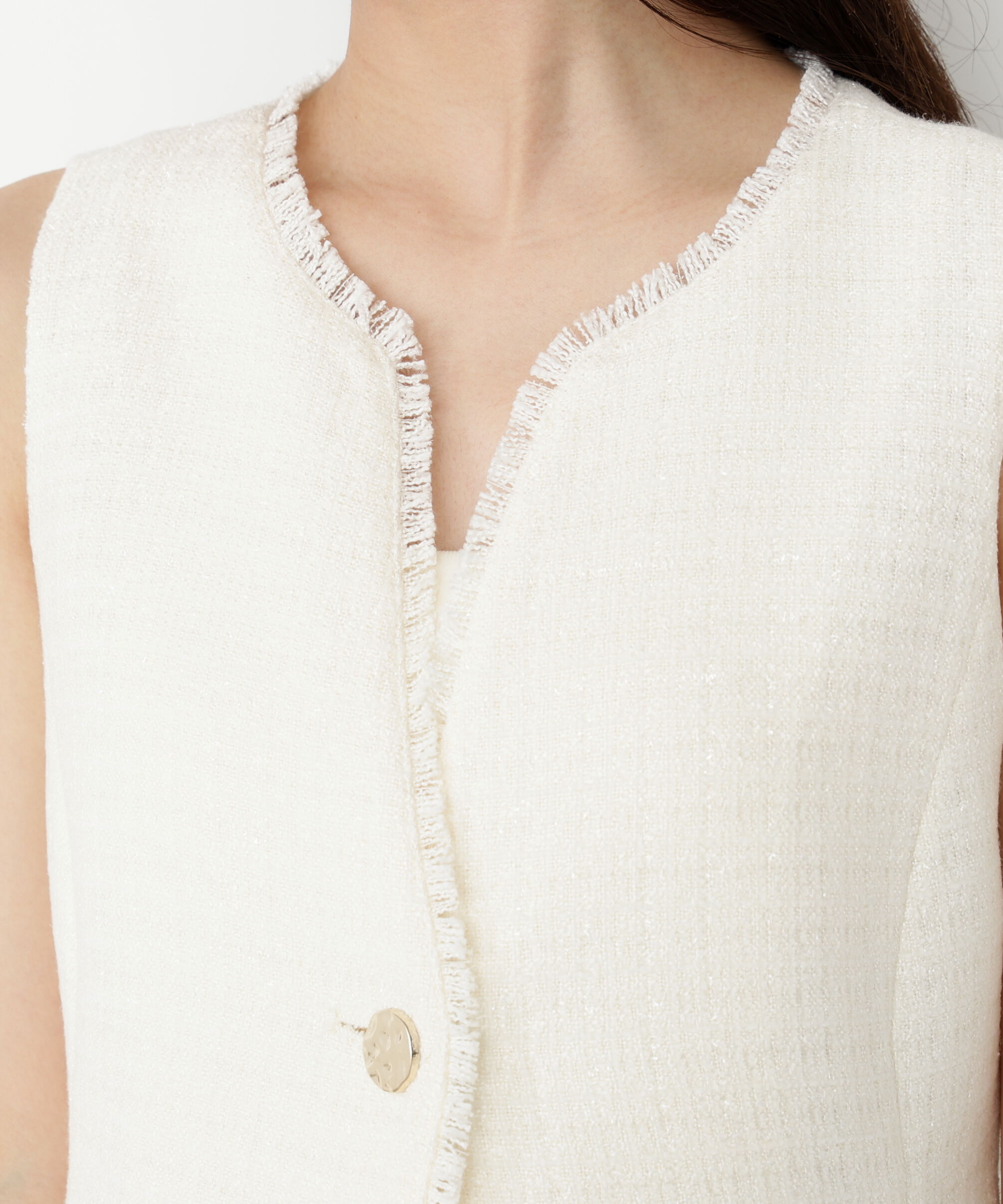 PROPORTION BODY DRESSING「ニュアンス釦ツイードジレ 25AW」|ブルゾン・スタジャン|