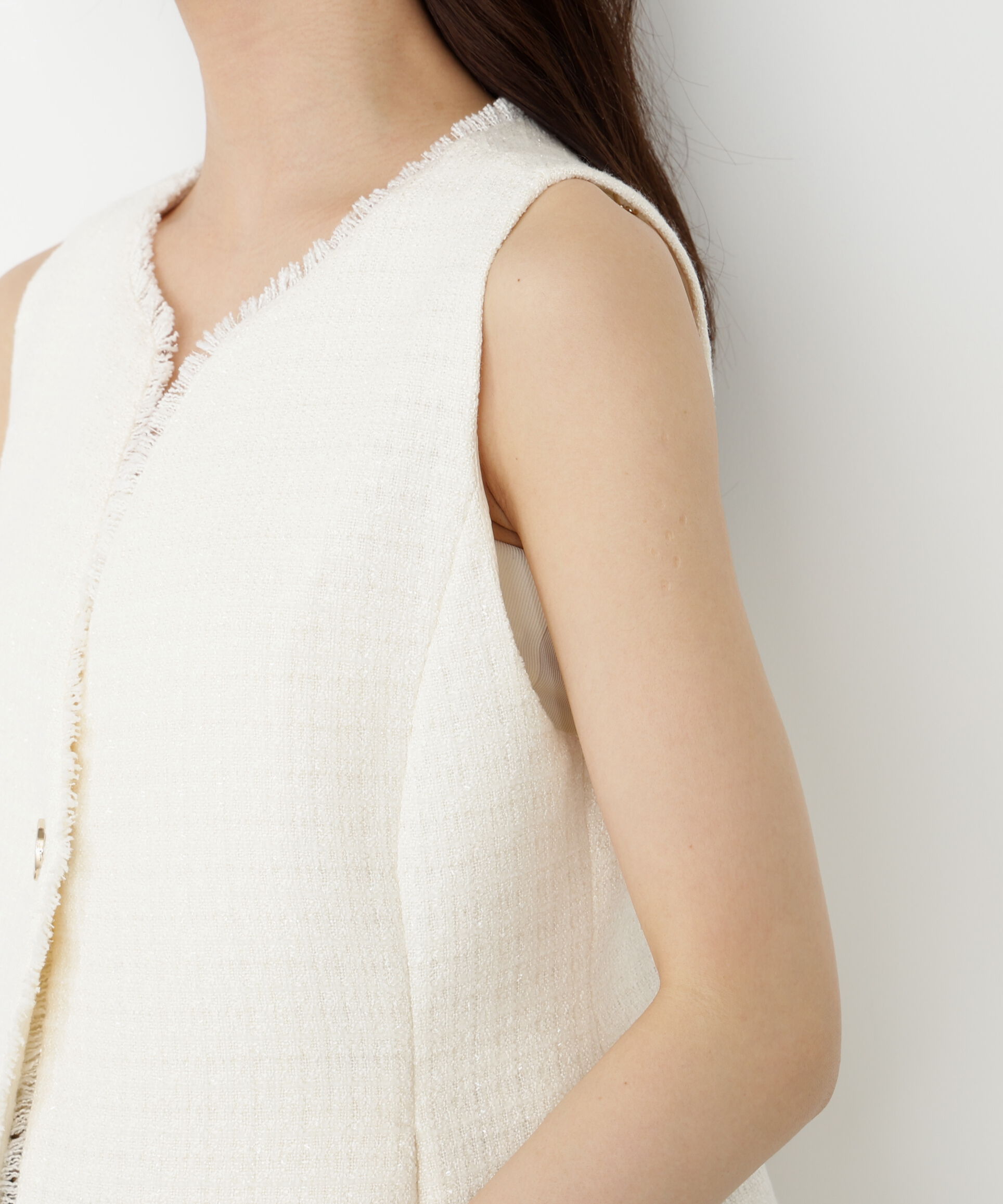 PROPORTION BODY DRESSING「ニュアンス釦ツイードジレ 25AW」|ブルゾン・スタジャン|