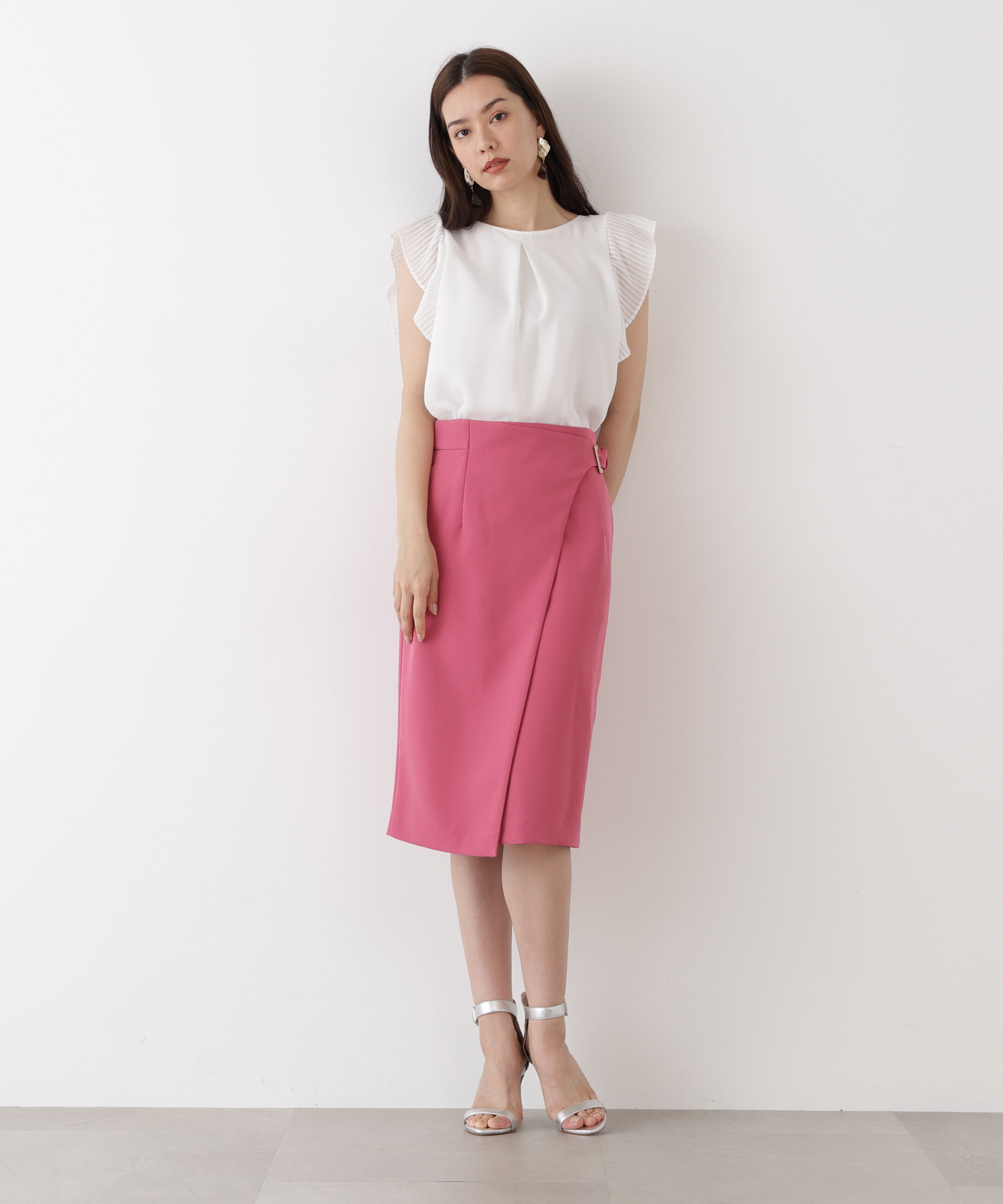  「サイドバックルラップ風スカート」|スカート|