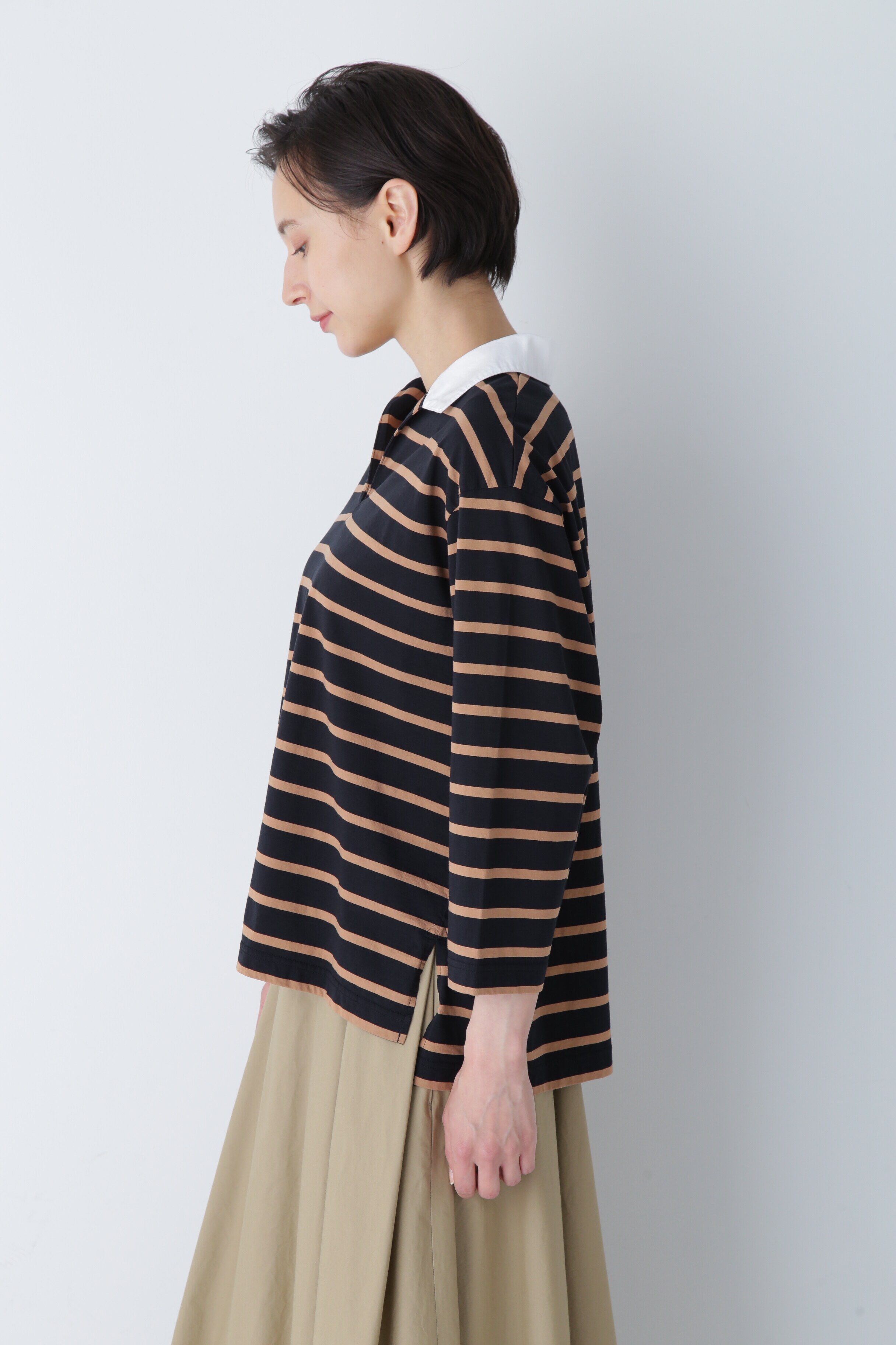  「◆ハイゲージボーダー襟付カットソー」|Tシャツ・カットソー|