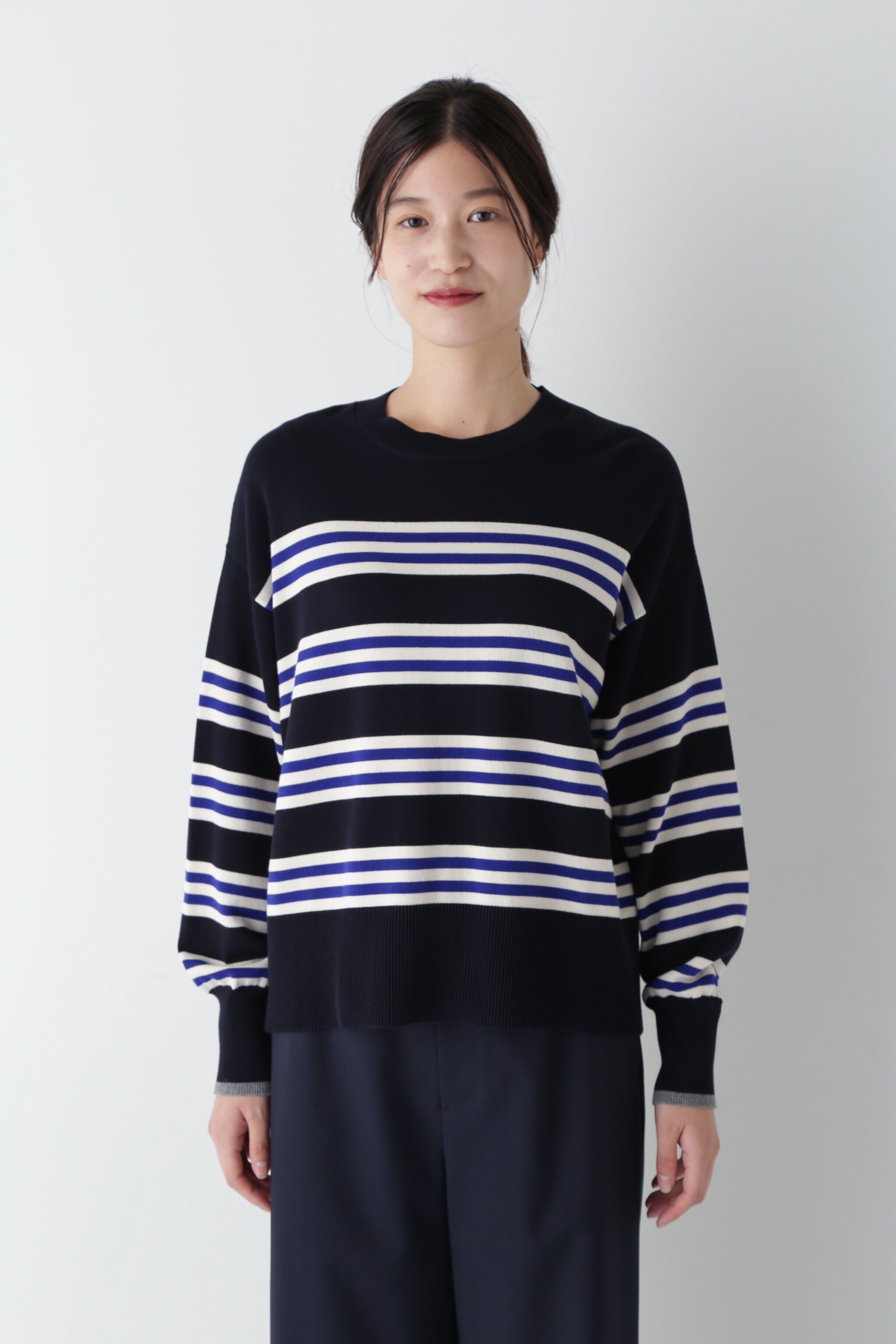  「◆オーガニックコットンランダムボーダープルオーバー」|ニット・セーター|