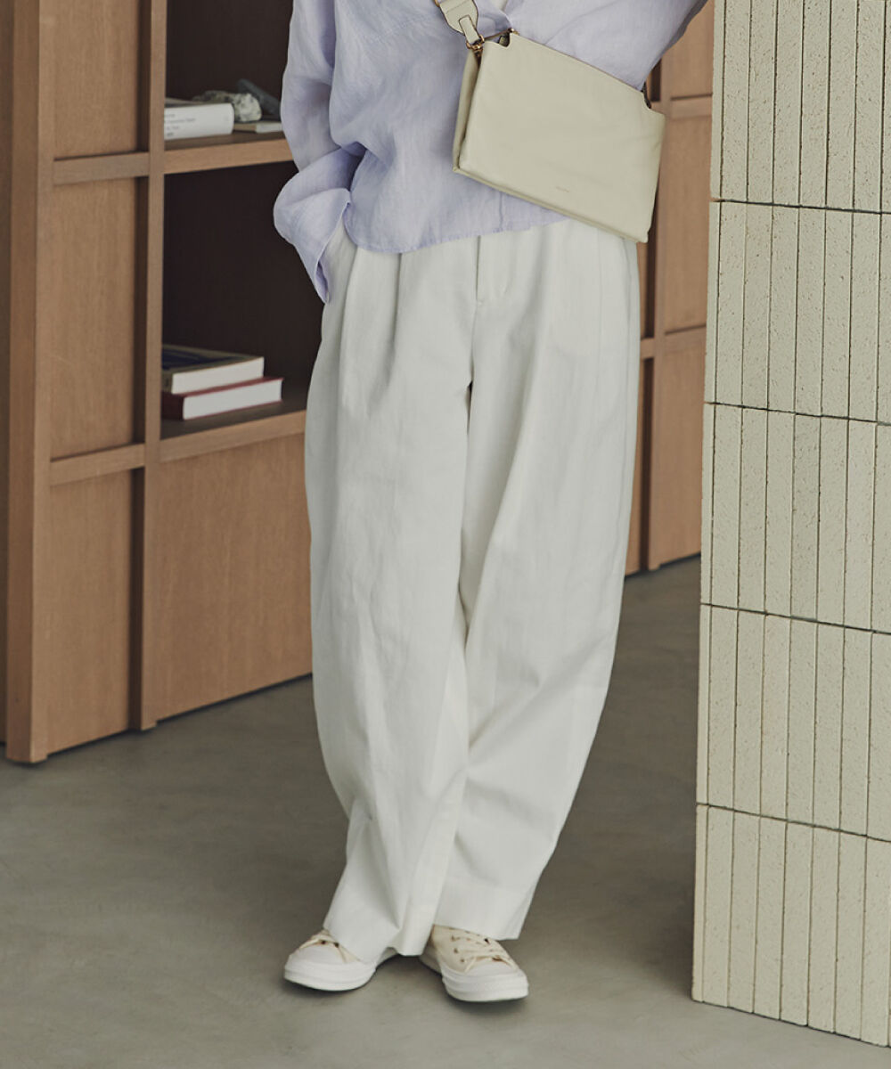  「◆コットン麻カツラギタックパンツ」|その他|ホワイト