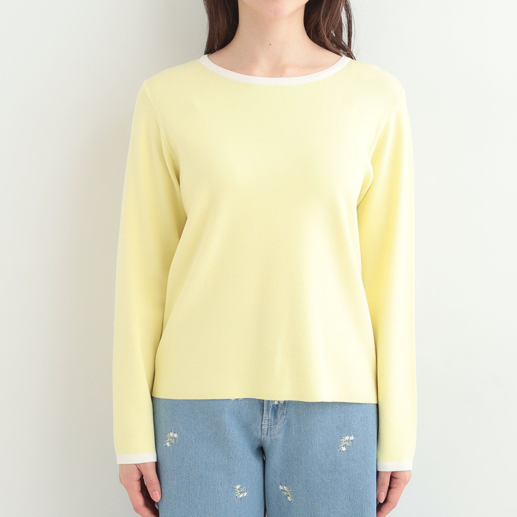 SHOO･LA･RUE「【洗濯機可/S-LL/アンサンブル可】すっきりと好印象 配色クルーネックニット」|ニット・セーター|