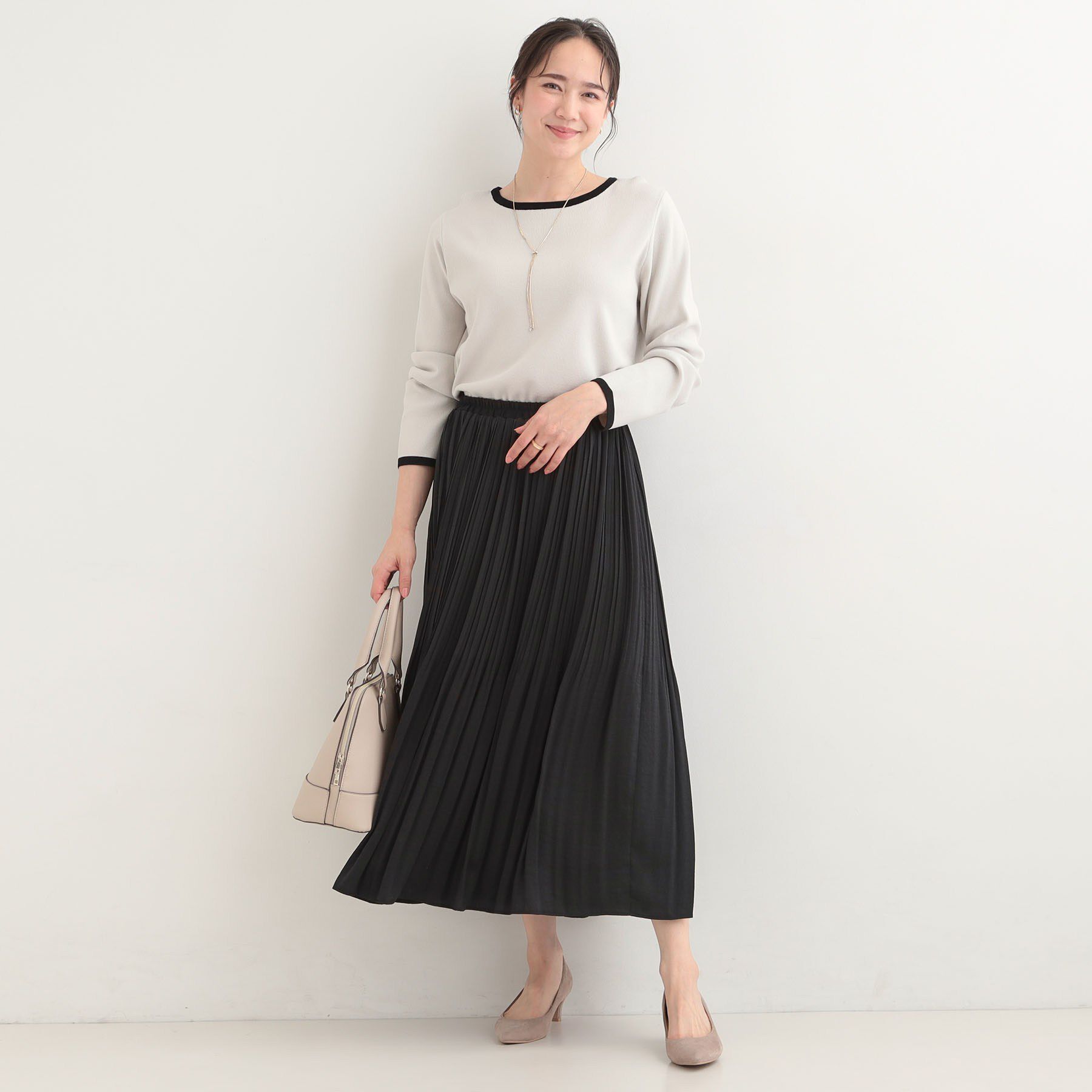 SHOO･LA･RUE「【洗濯機可/S-LL/アンサンブル可】すっきりと好印象 配色クルーネックニット」|ニット・セーター|