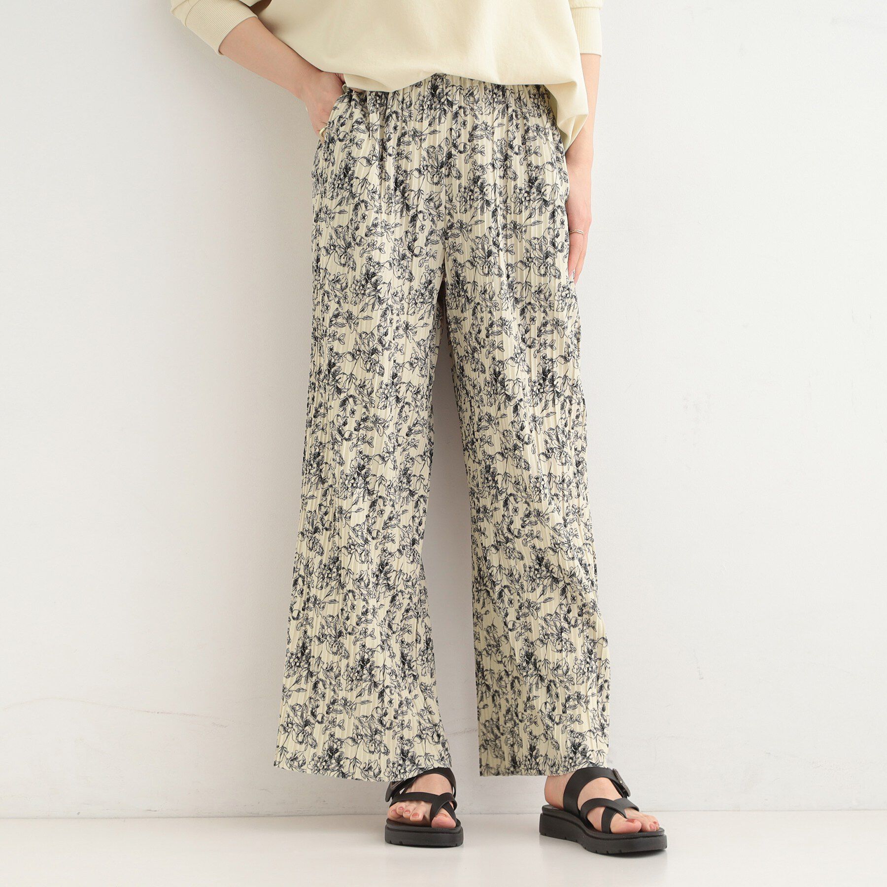 SHOO･LA･RUE「【S-LL/柄が選べる】ウエストゴムでらくちん 上品な光沢感　大人プリーツイージーパンツ」|その他|