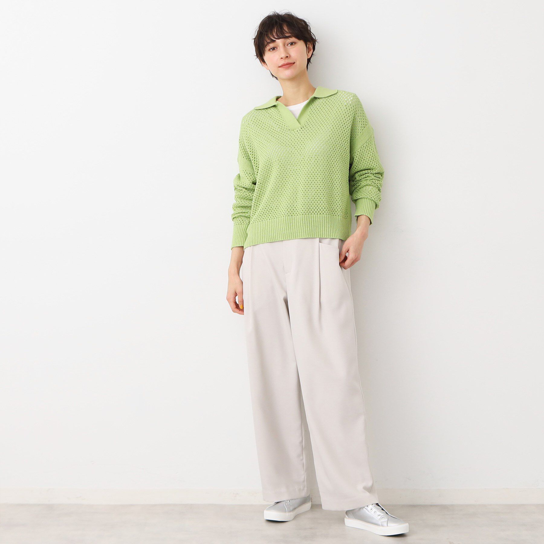 Dessin「【洗える】襟付きメッシュニット」|ニット・セーター|