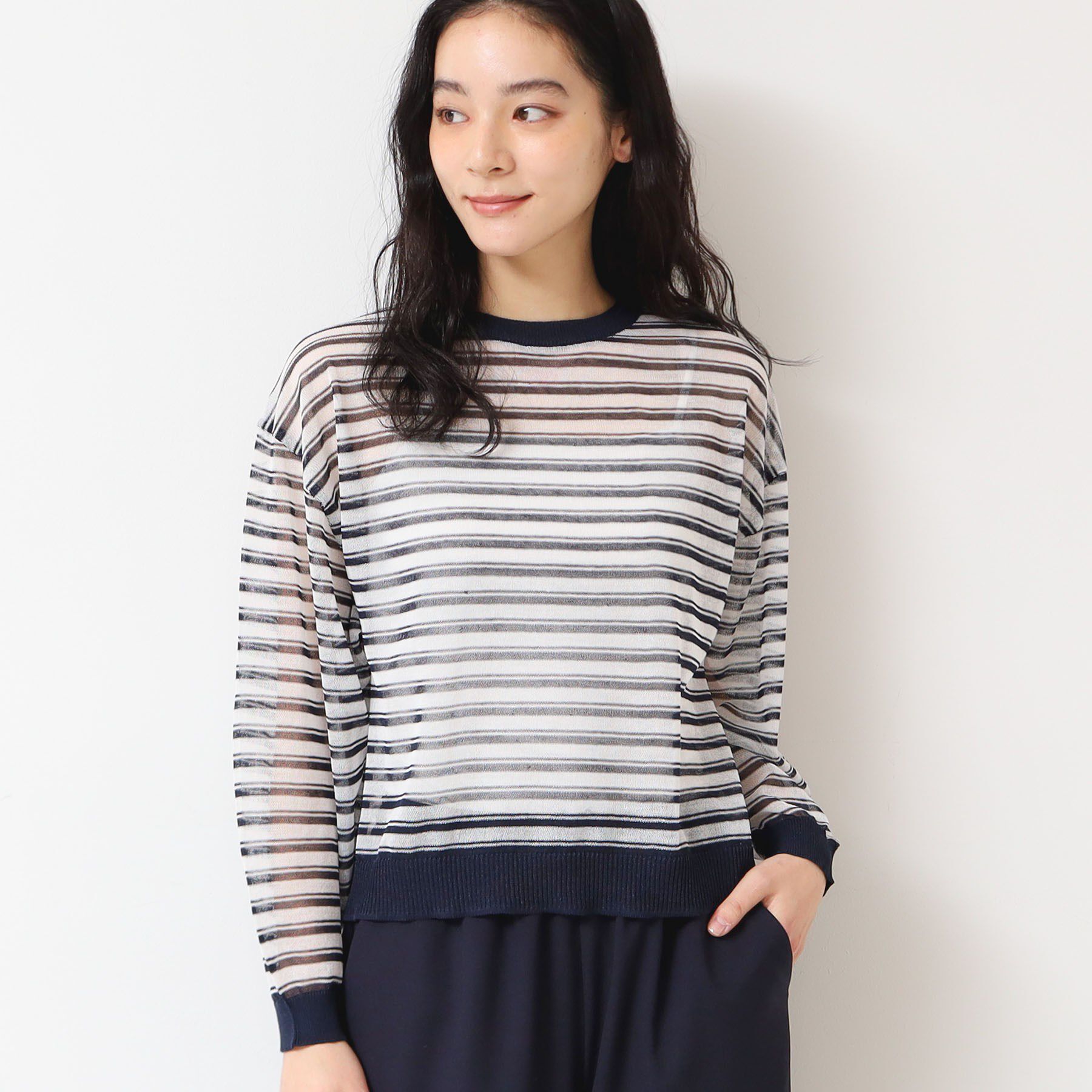 Dessin「【洗える】シアーカラ―ボーダーニット（S～L）」|ニット・セーター|ブルー(393)