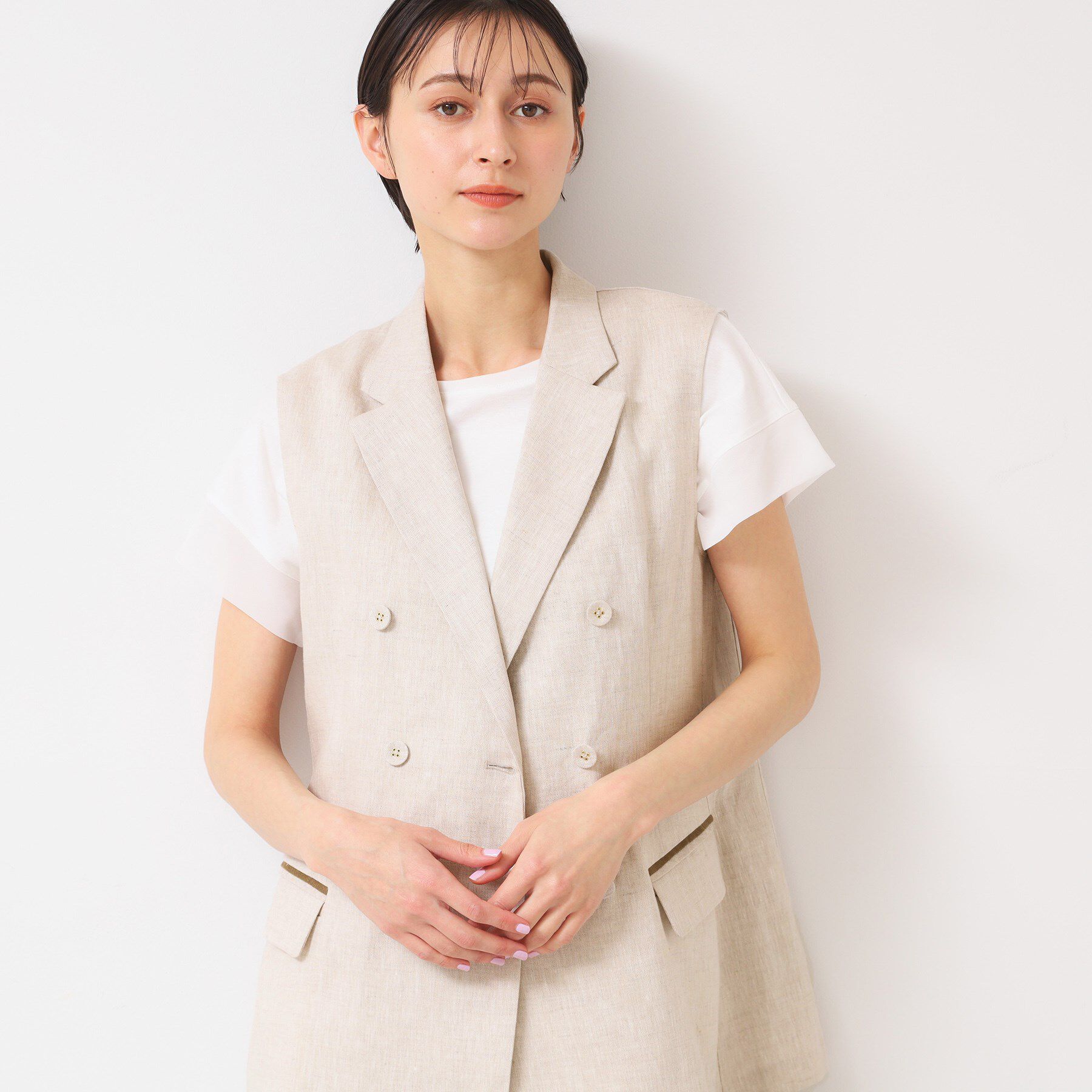 Dessin「【セットアップ可能・洗える】リネンスリーブレスジャケット」|ベスト・ジレ|