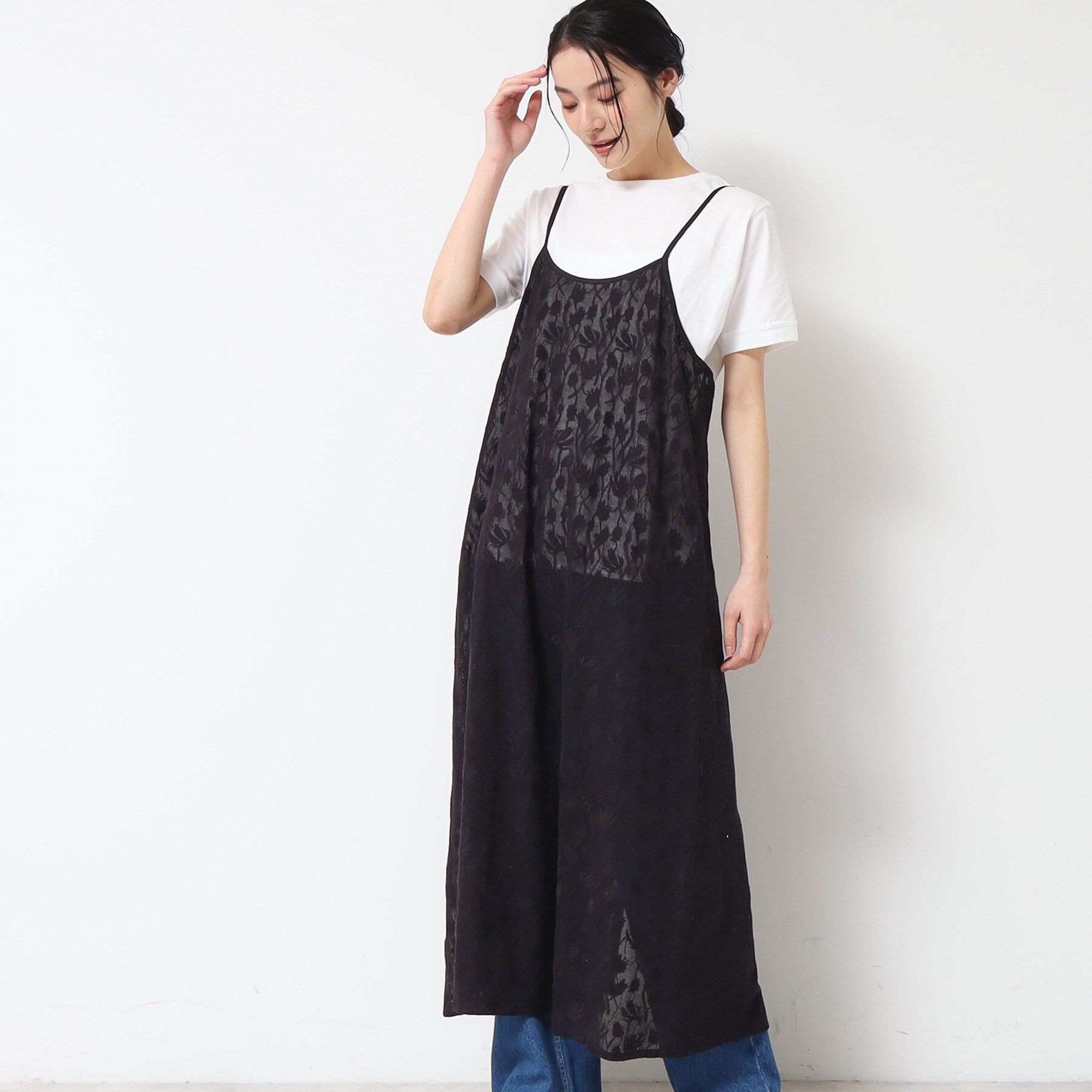 Dessin「【洗える】刺繍柄インドレースキャミワンピース」|ワンピース|ブラック(019)
