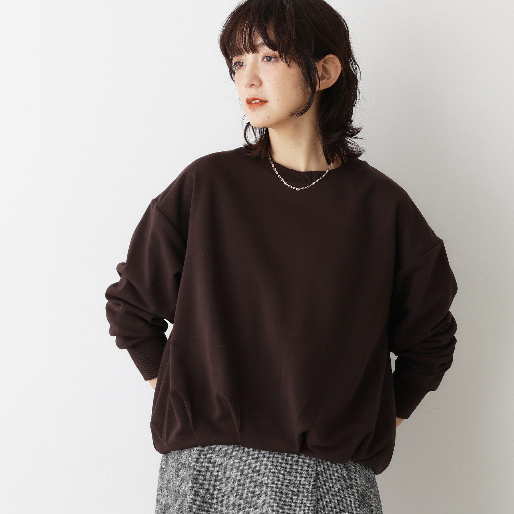 Dessin「【洗える】バルーンシルエットミニ裏毛プルオーバー」|Tシャツ・カットソー|ブラウン(044)