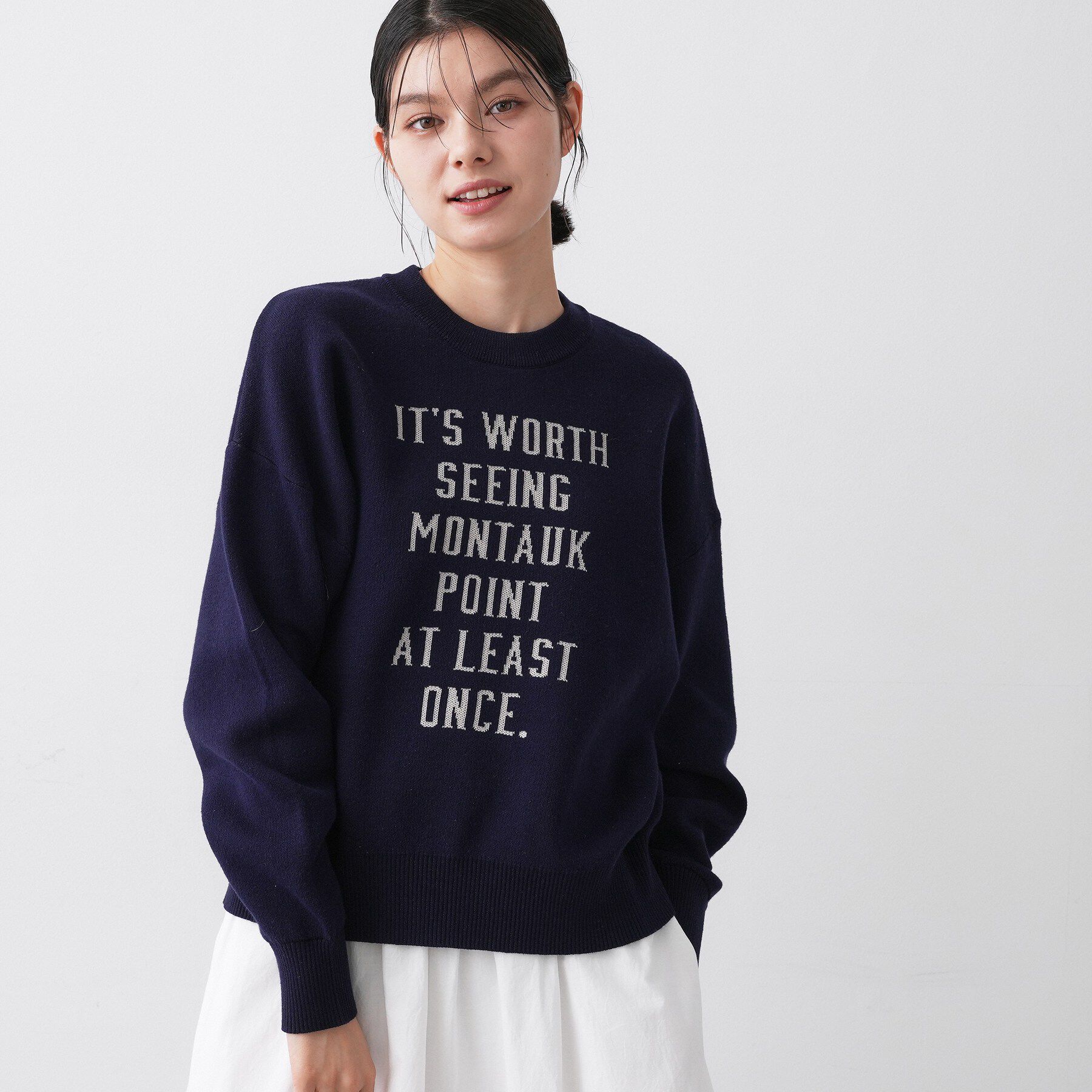 Dessin「【ユニセックス/洗える】ロゴコットンジャカード」|ニット・セーター|ネイビー(094)