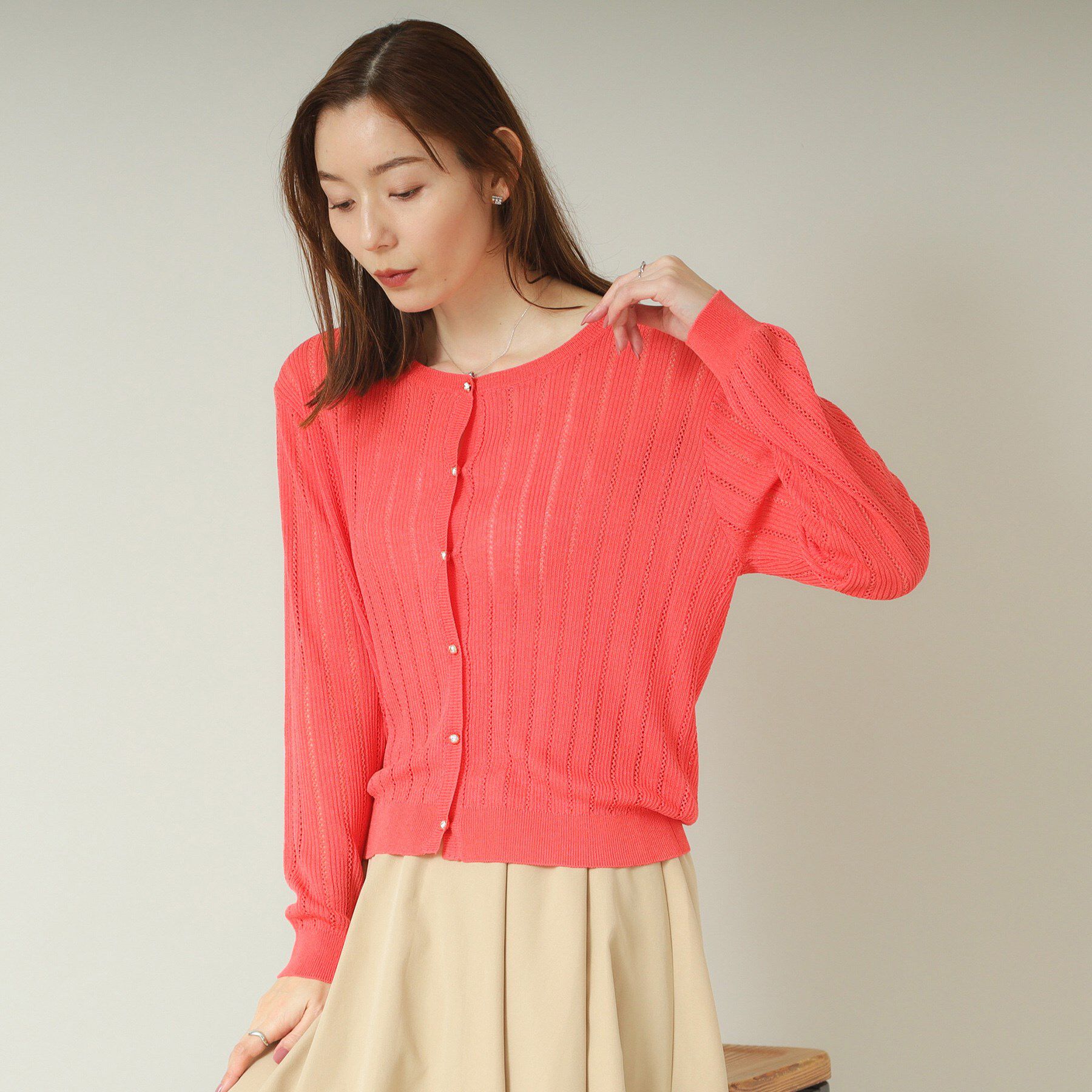 ITS&rsquo;DEMO「【手洗い可】透かし編みクルーカーデ」|カーディガン|