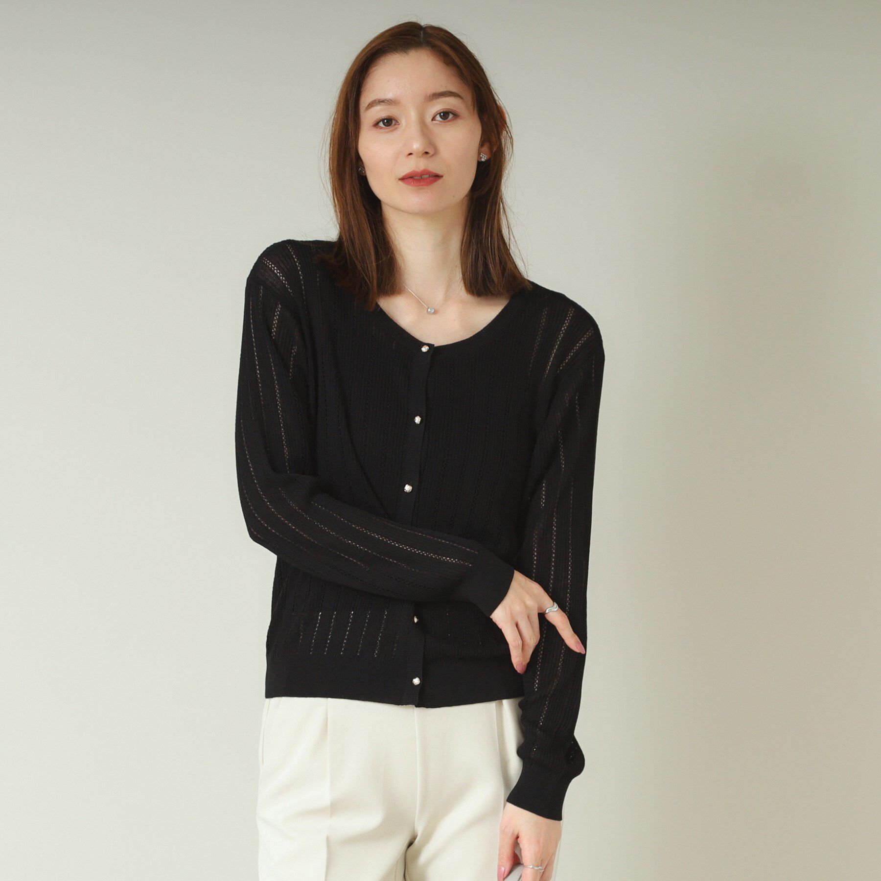 ITS&rsquo;DEMO「【手洗い可】透かし編みクルーカーデ」|カーディガン|