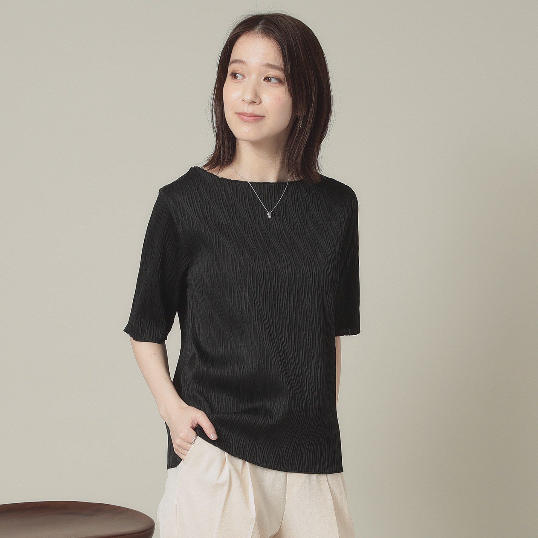 ITS&rsquo;DEMO「【洗濯機OK】ジャカード5分袖プルオーバー」|Tシャツ・カットソー|