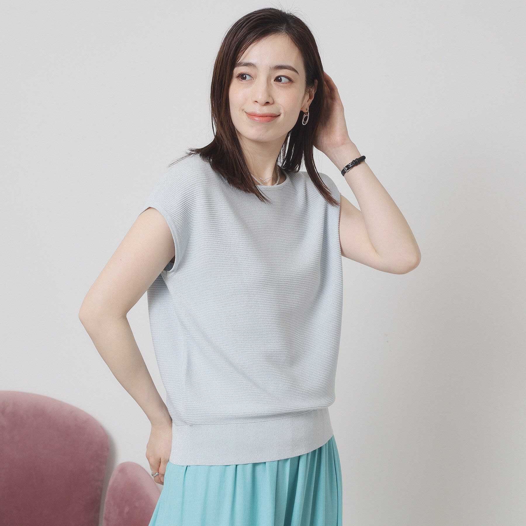 ITS&rsquo;DEMO「【さらりタッチ／ラメ／洗濯機OK】ラメガーターフレンチニット」|ニット・セーター|サックスブルー(09