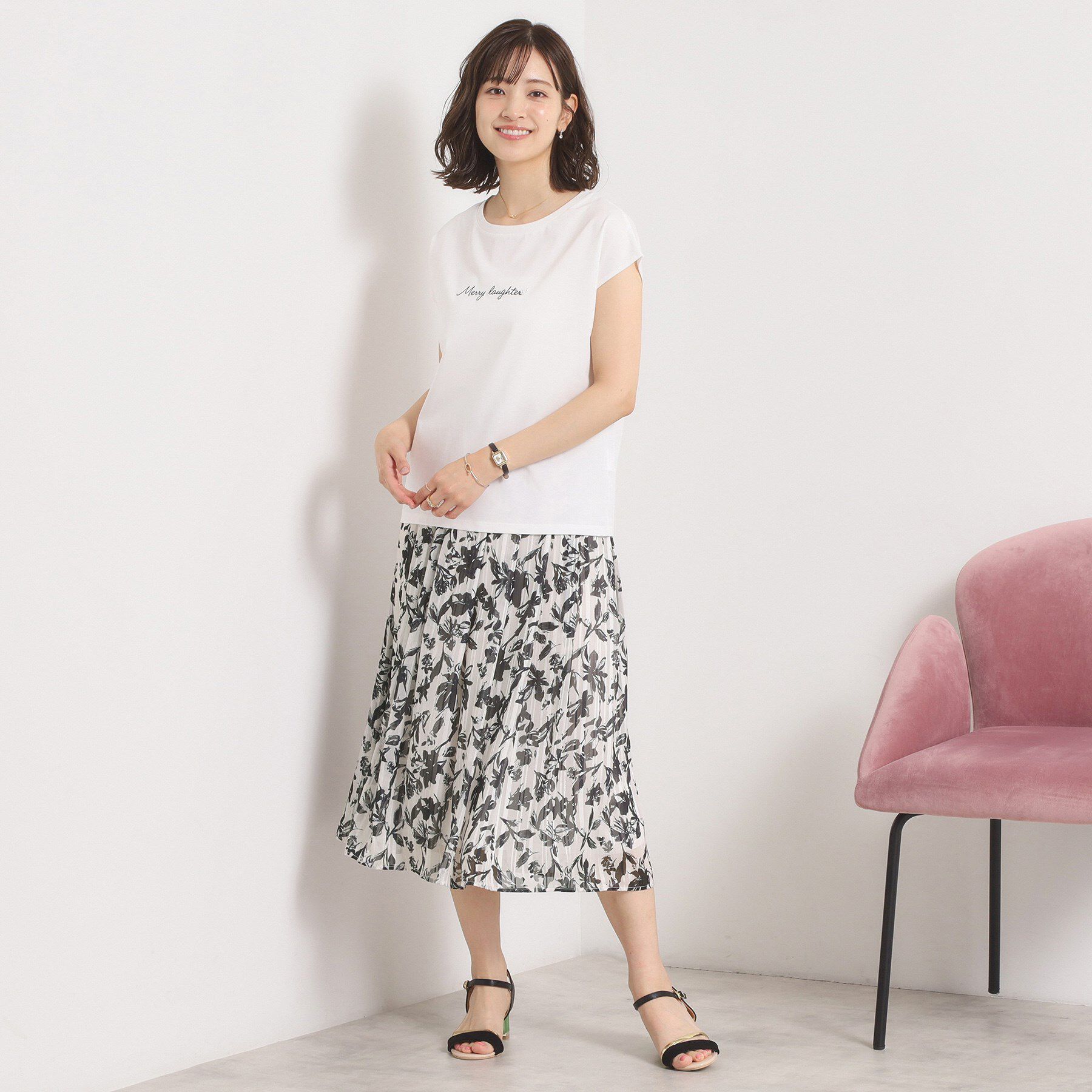 ITS&rsquo;DEMO「【手洗い可／後ろウエストゴム】ラメスト単色花柄スカート」|スカート|