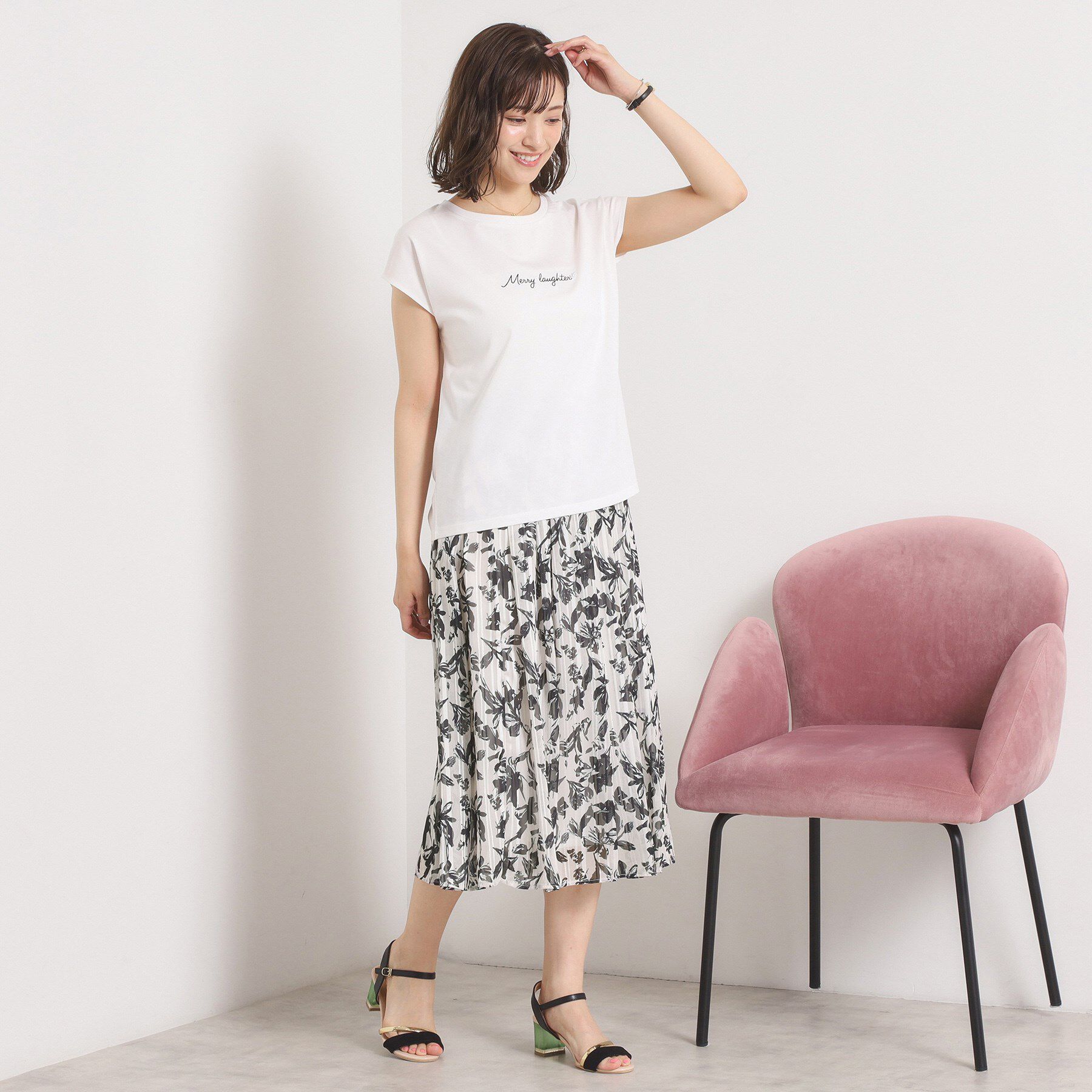 ITS&rsquo;DEMO「【手洗い可／後ろウエストゴム】ラメスト単色花柄スカート」|スカート|