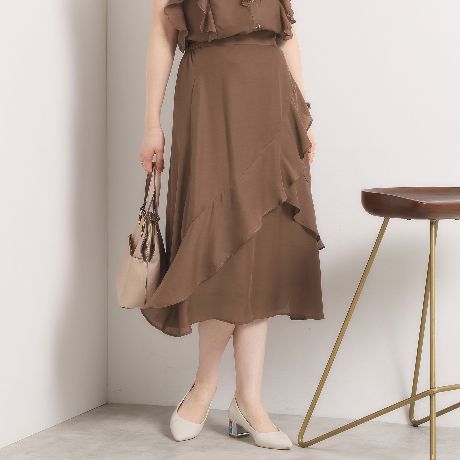 ITS&rsquo;DEMO「【手洗い可／セットアップ可】シアーフリルスカート」|スカート|ブラウン(043)