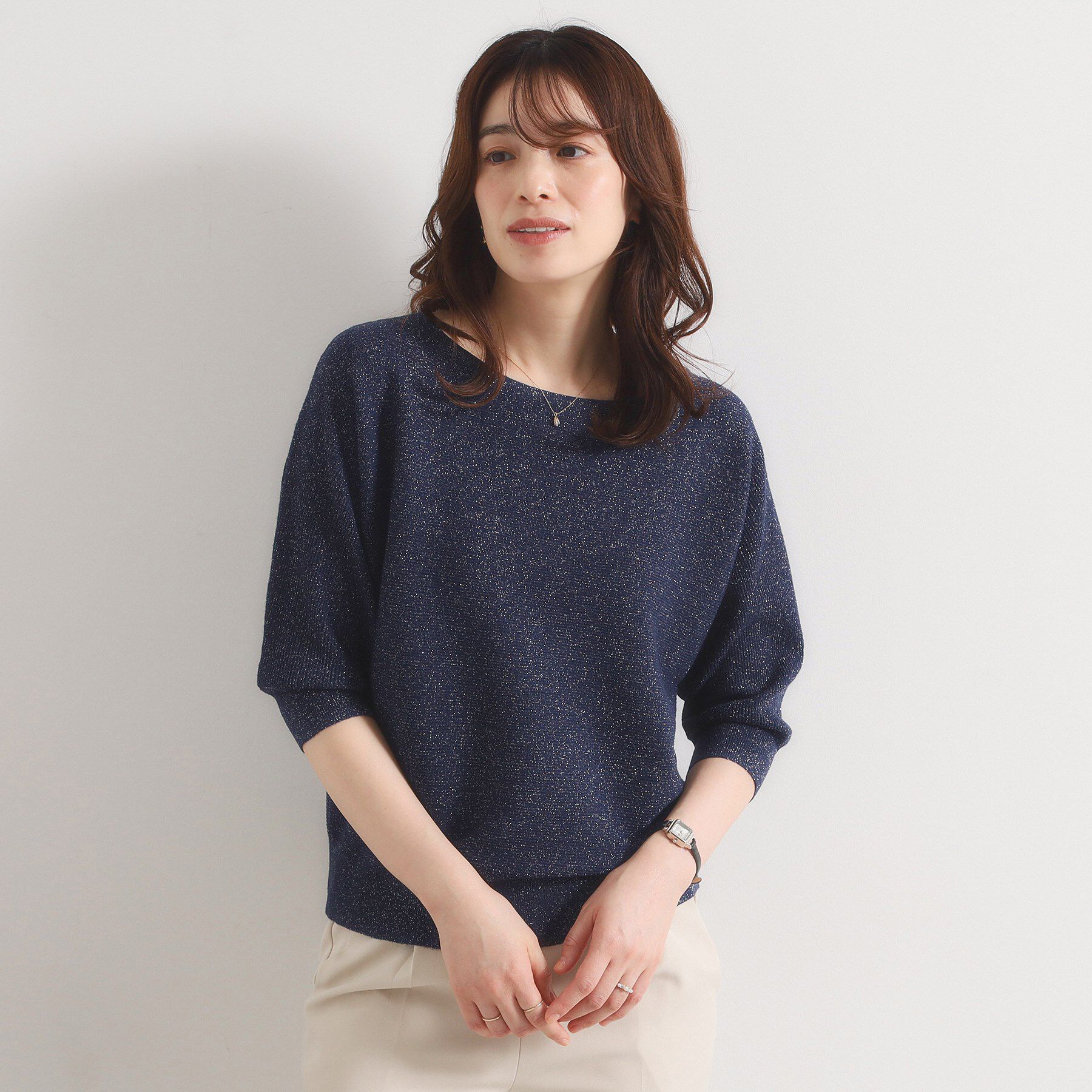 ITS&rsquo;DEMO「【手洗い可】ラメドルマンニット」|ニット・セーター|ネイビー(094)