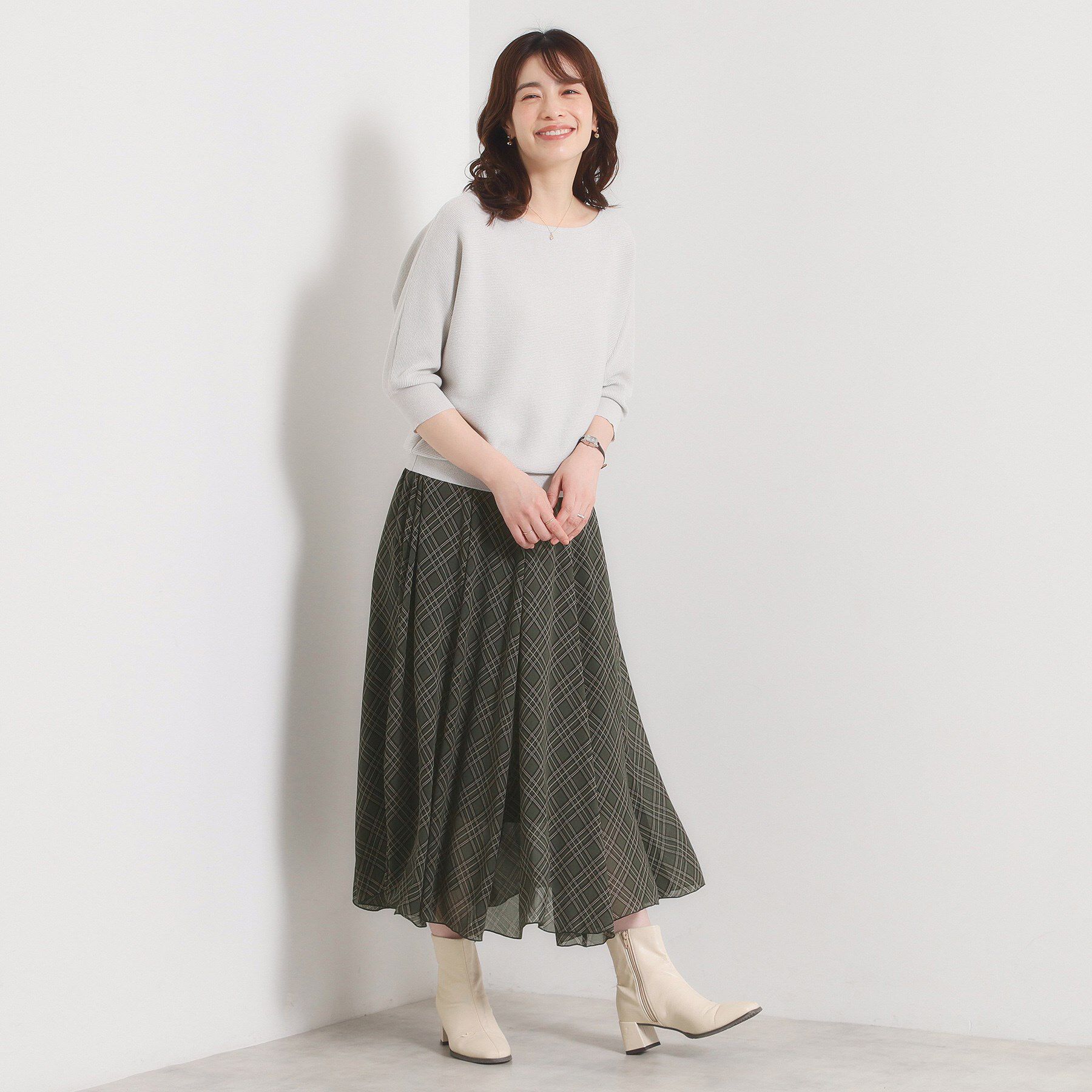 ITS&rsquo;DEMO「【手洗い可／ウエストゴム】シアーチェックフレアスカート」|スカート|