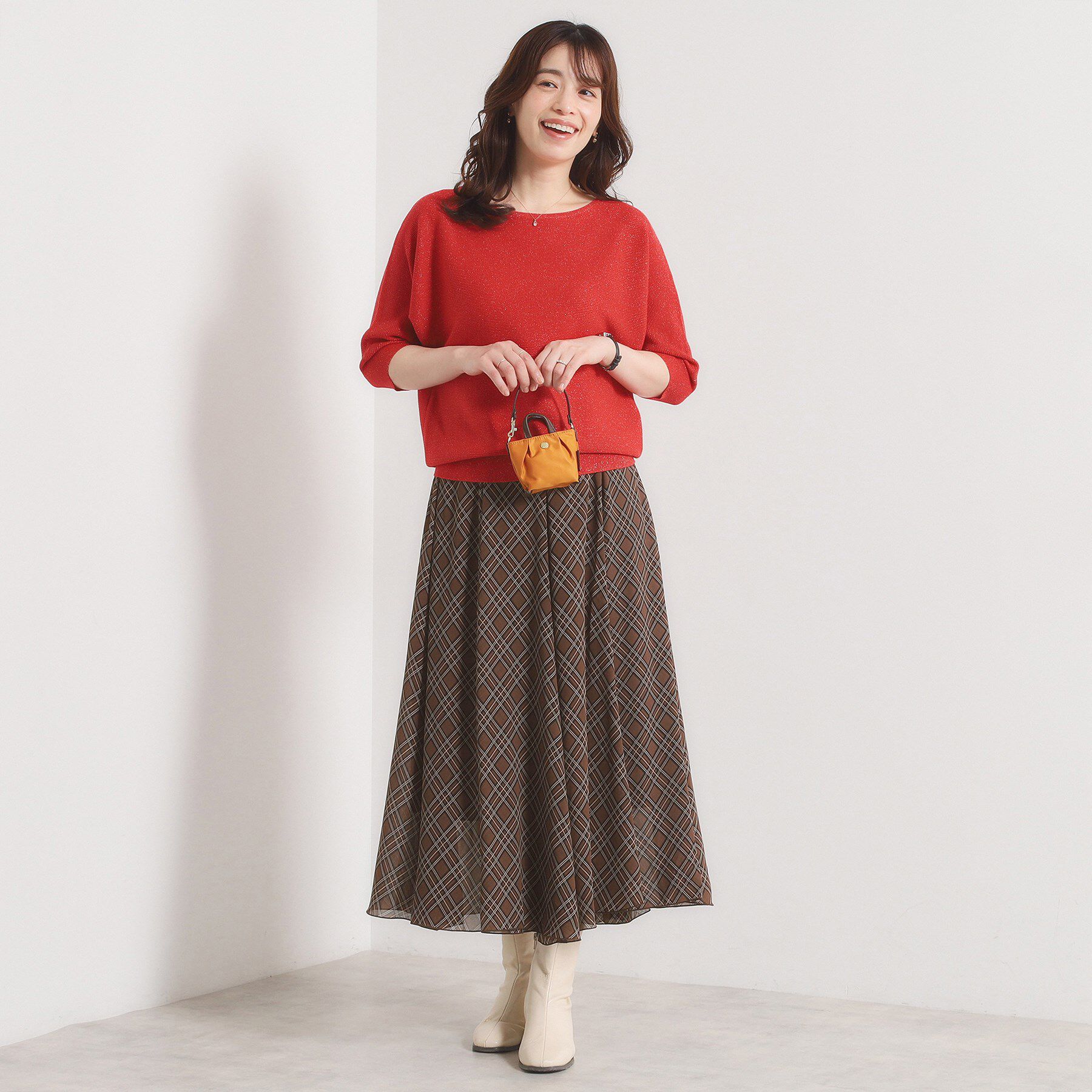 ITS&rsquo;DEMO「【手洗い可／ウエストゴム】シアーチェックフレアスカート」|スカート|