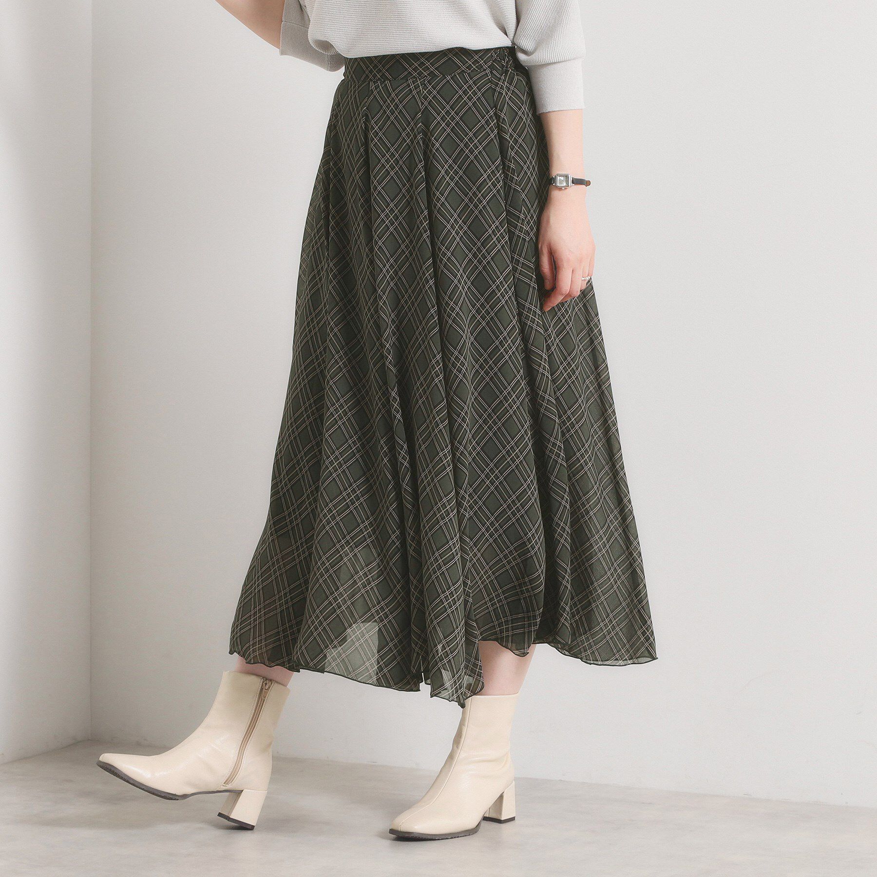 ITS&rsquo;DEMO「【手洗い可／ウエストゴム】シアーチェックフレアスカート」|スカート|