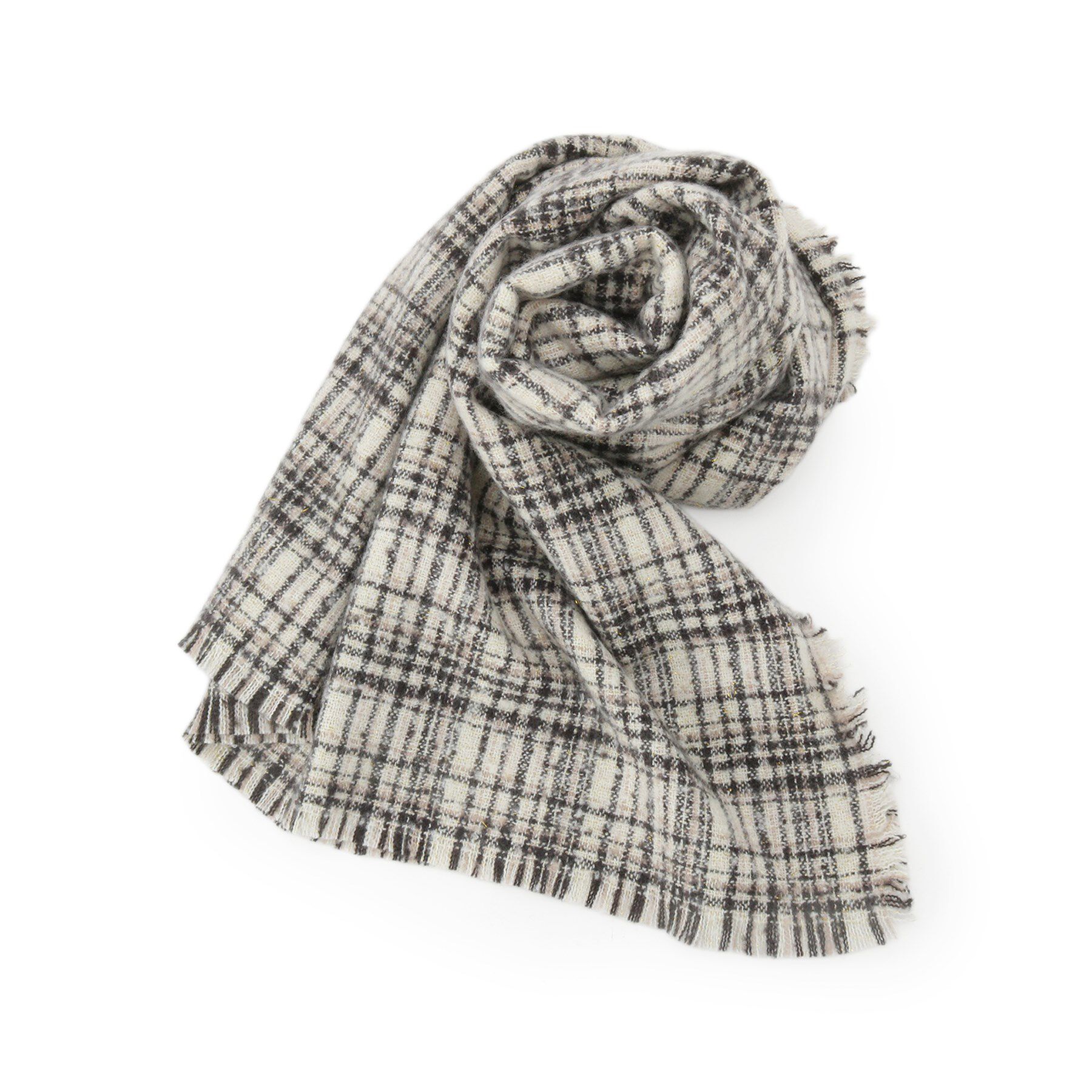 ITS&rsquo;DEMO「【手洗い可】ラメツイード風チェックストール」|ストール|オフホワイト(203