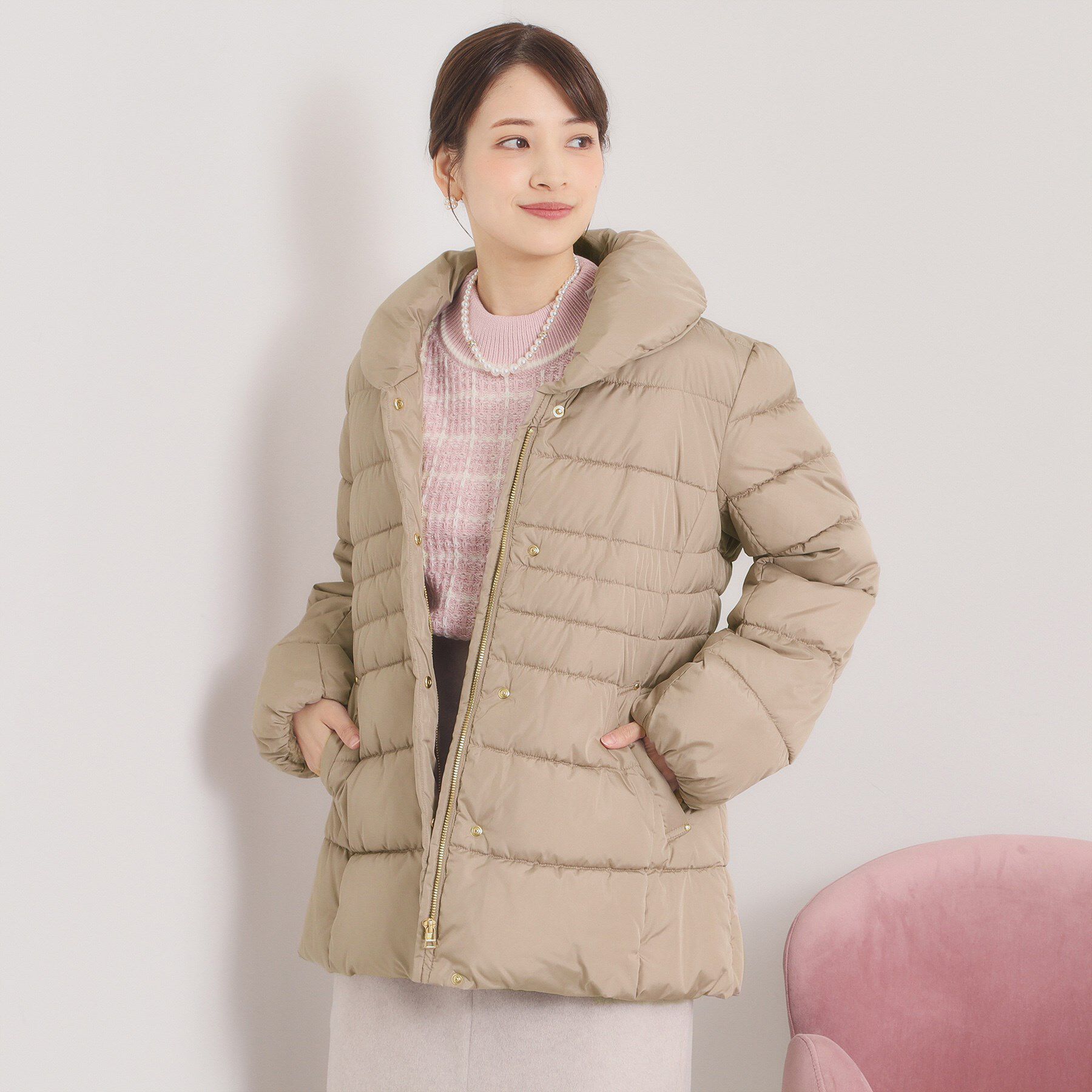 ITS&rsquo;DEMO「【撥水加工】ショールカラー中綿ミディ丈コート」|ダウン|