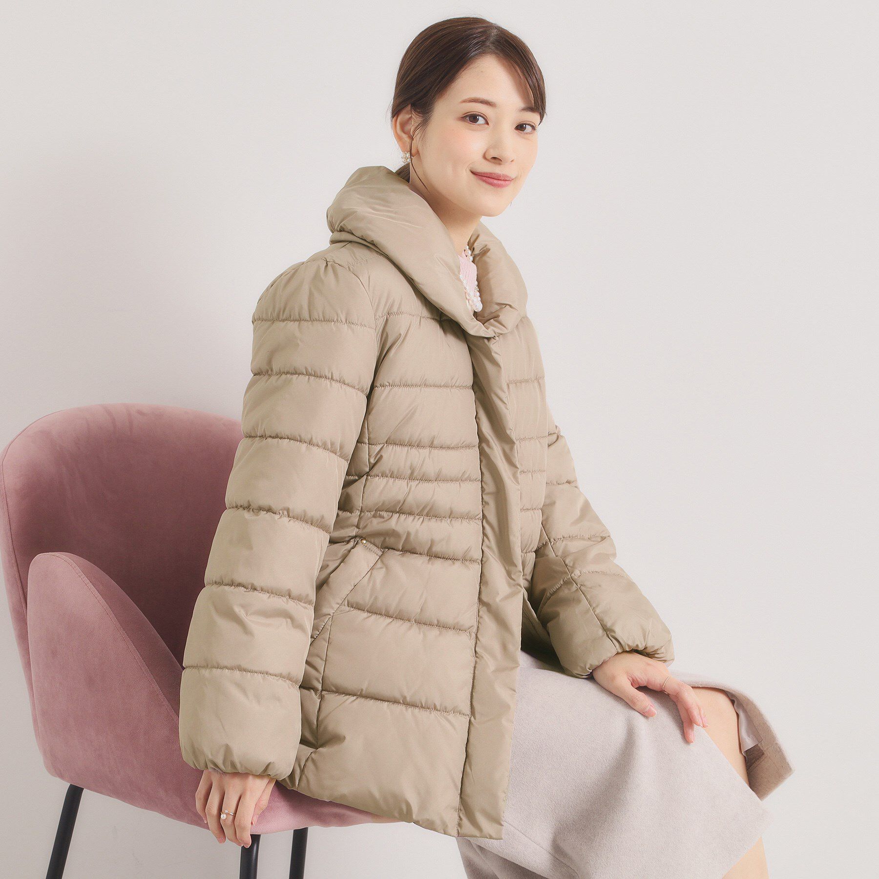 ITS&rsquo;DEMO「【撥水加工】ショールカラー中綿ミディ丈コート」|ダウン|モカブラウン(042