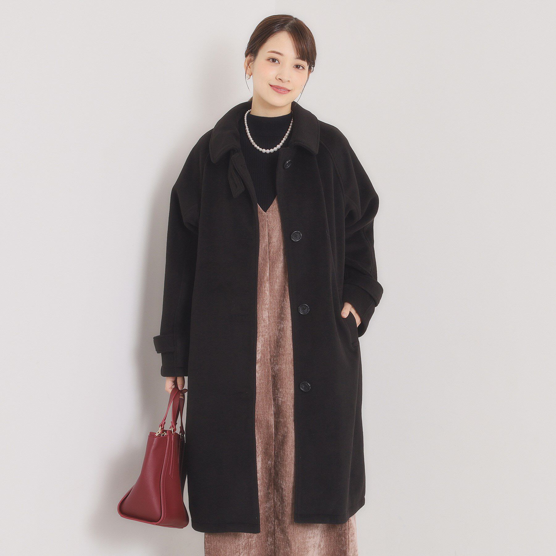 ITS&rsquo;DEMO「モッサ風ロングコート」|ステンカラーコート|ブラック(019)