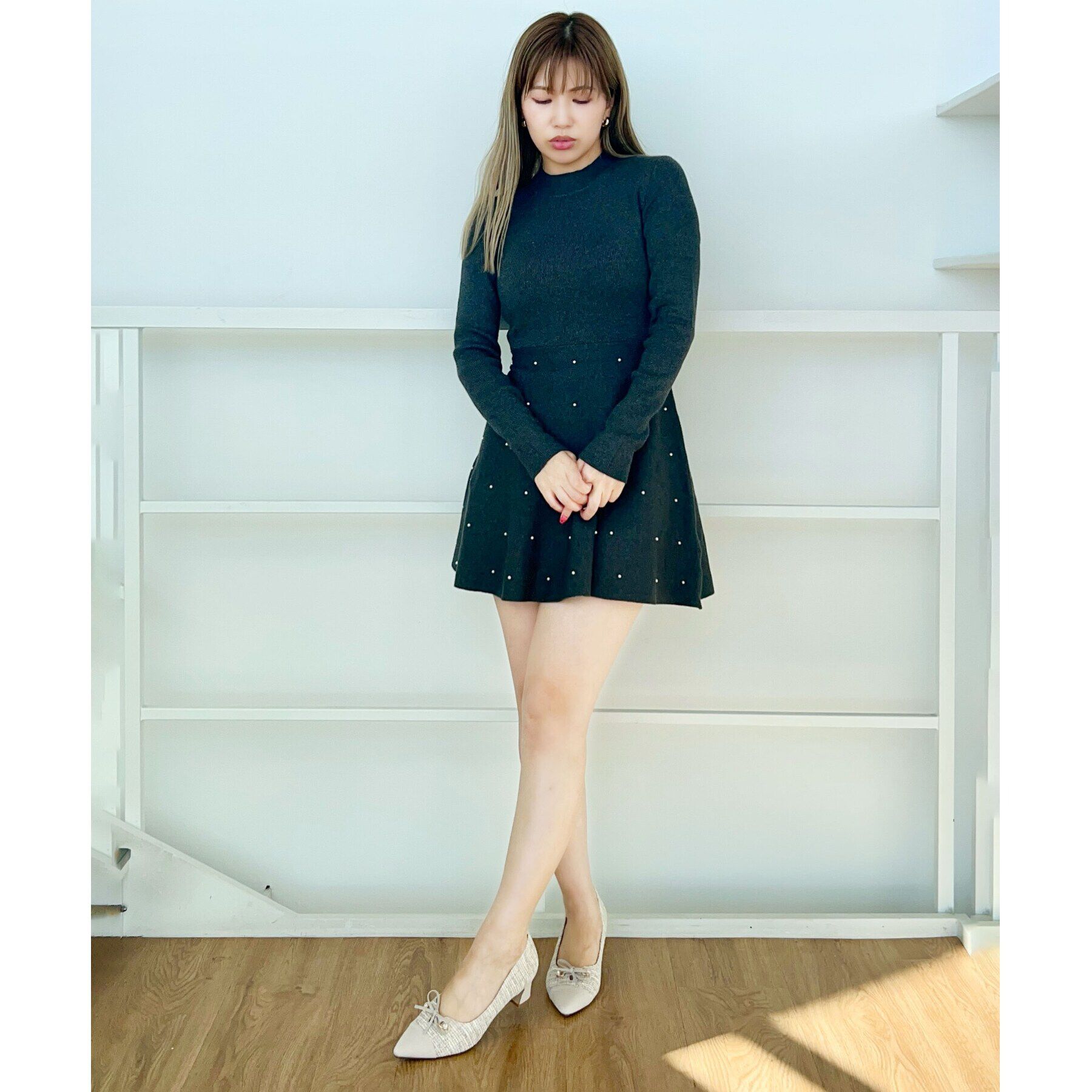 ESPERANZA「ビジューリボンポインテッドトゥパンプス」|パンプス|