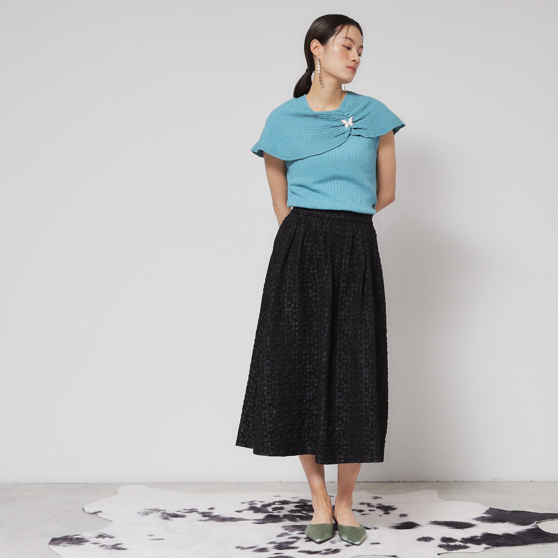 SunaUna「【花柄ジャカード／ふんわり】タックフレアスカート」|スカート|