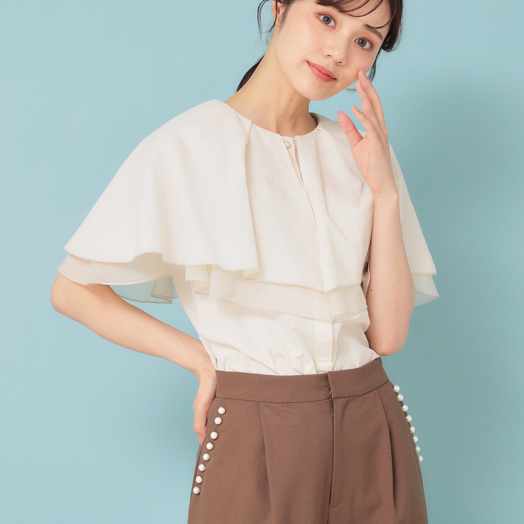 SunaUna「【フェミニン】ケープカラーブラウス」|シャツ・ブラウス|オフホワイト(003