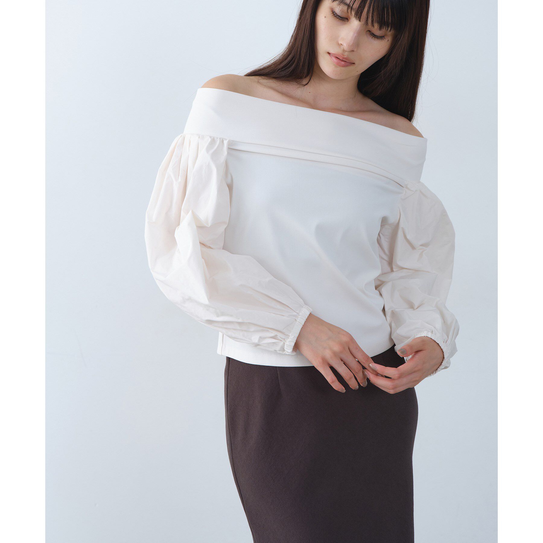 CODE A「puff glow off top」|シャツ・ブラウス|ホワイト(001)