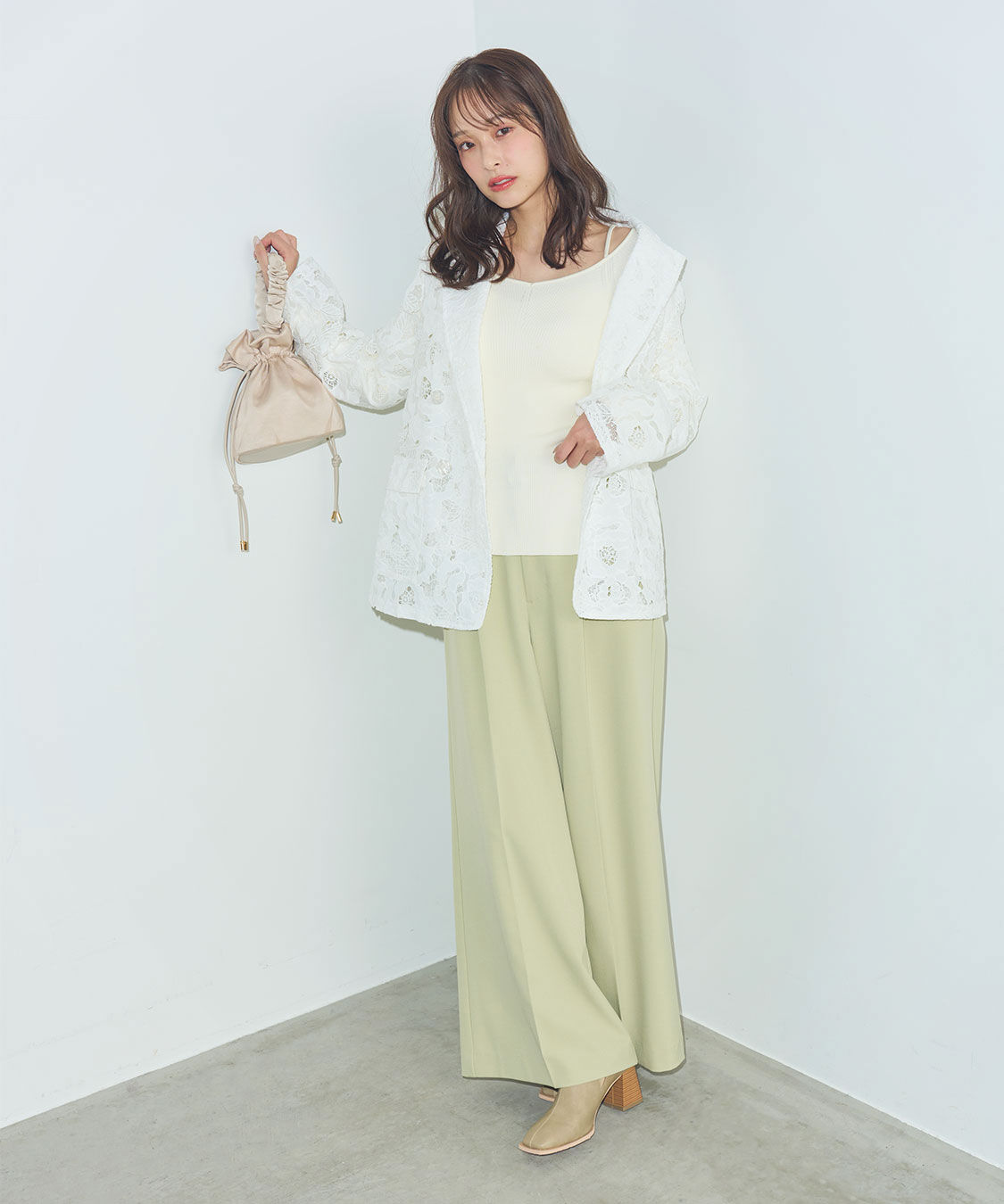 COCO DEAL「細ベルト付きタックワイドパンツ」|スラックス|