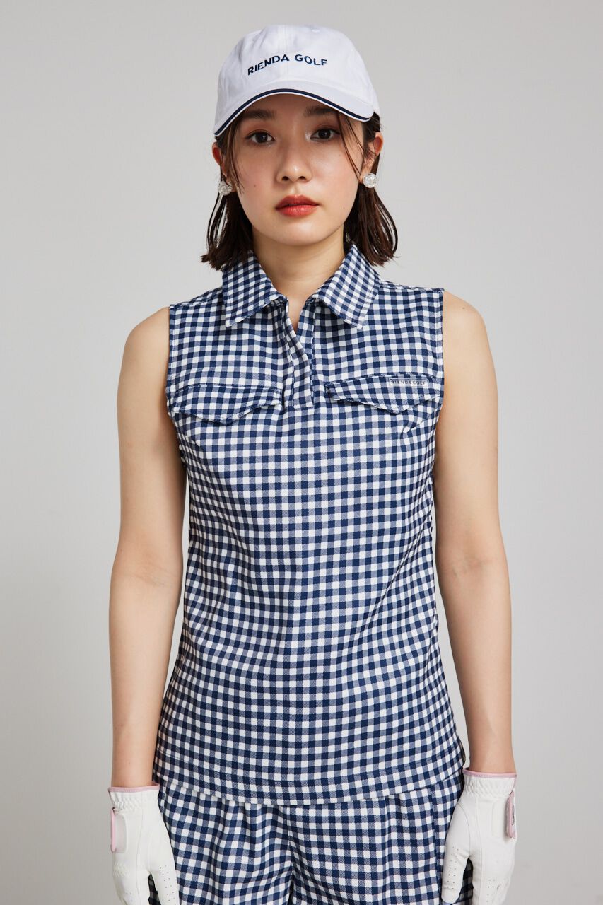 rienda「ギンガムチェックノースリTOP」|タンクトップ|