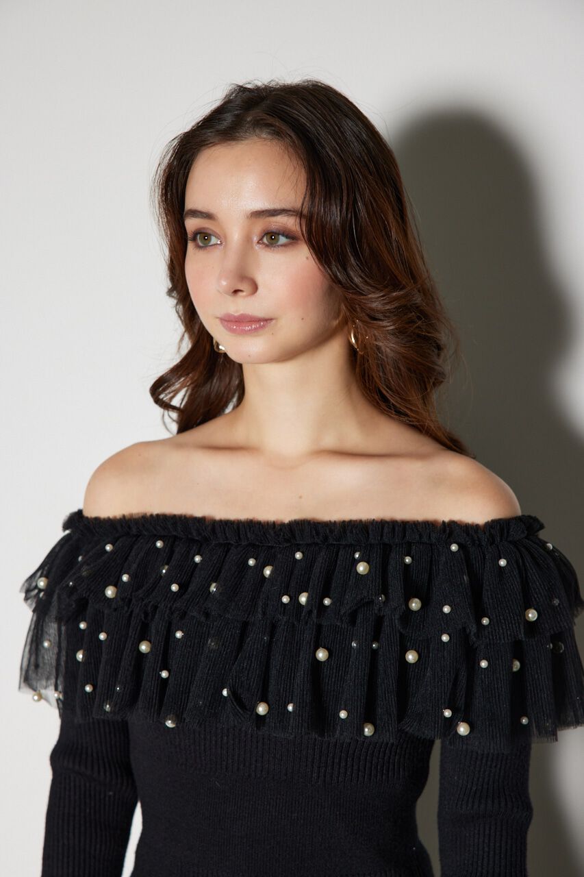 rienda「チュールコンビオフショルニットワンピース」|ワンピース|