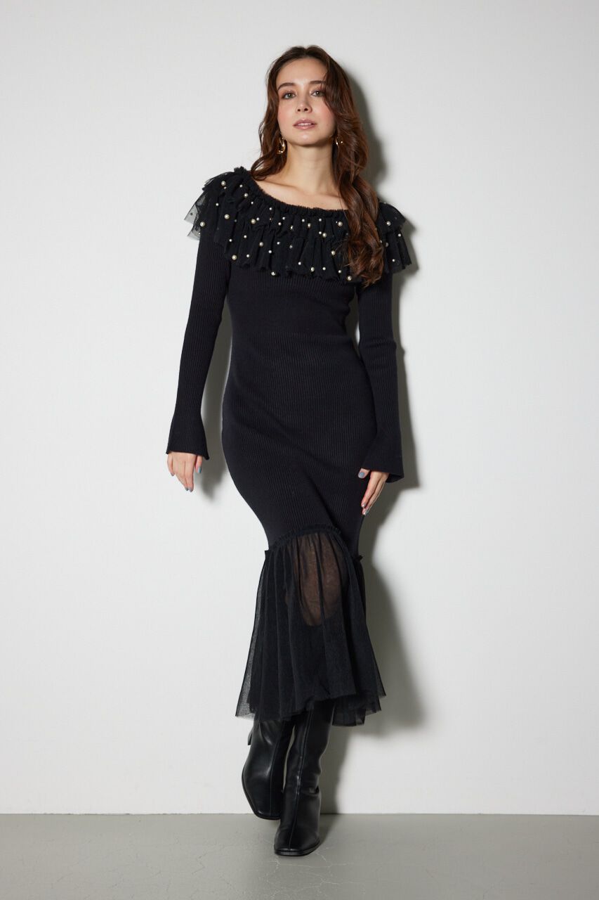 rienda「チュールコンビオフショルニットワンピース」|ワンピース|