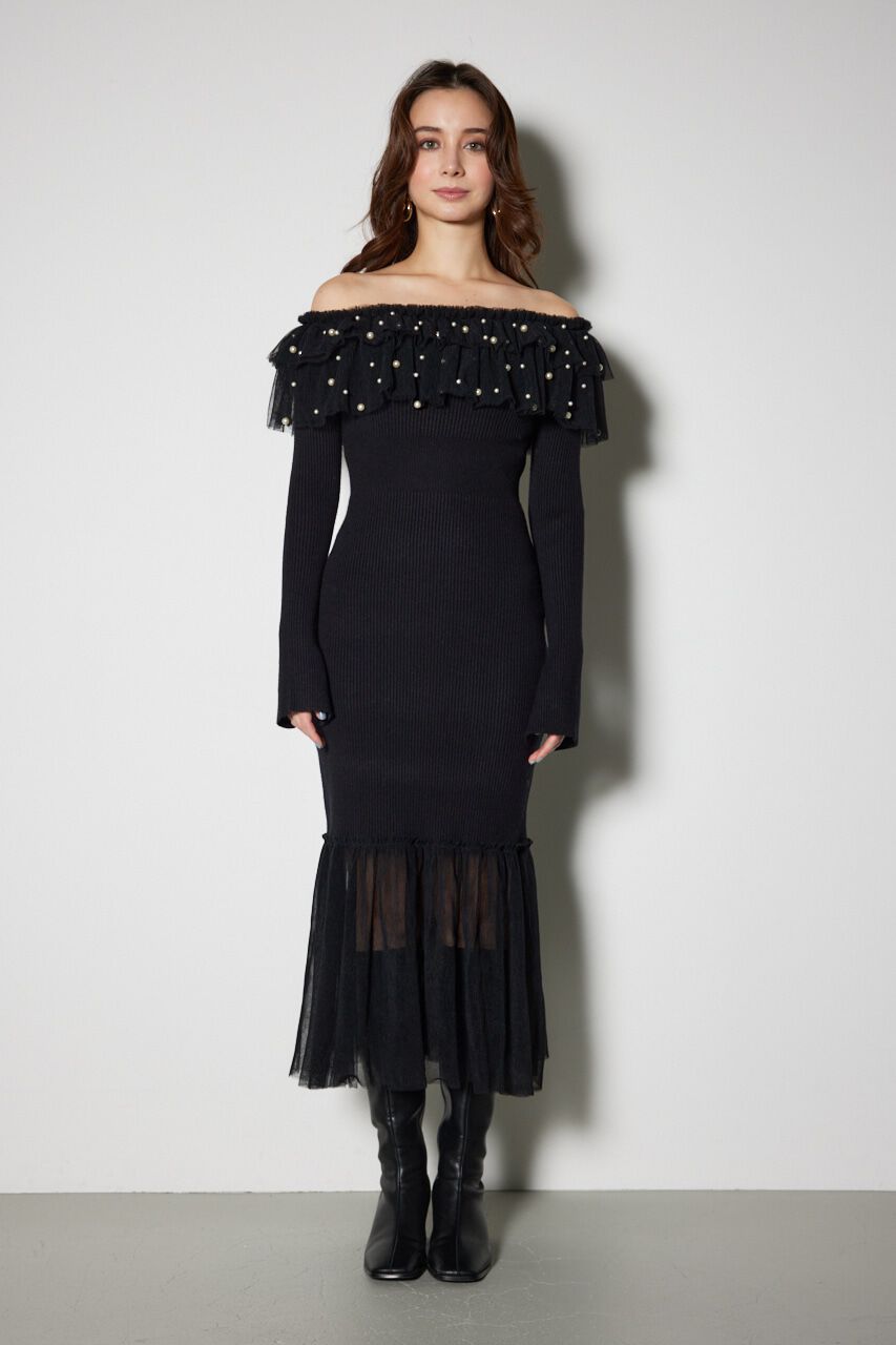 rienda「チュールコンビオフショルニットワンピース」|ワンピース|