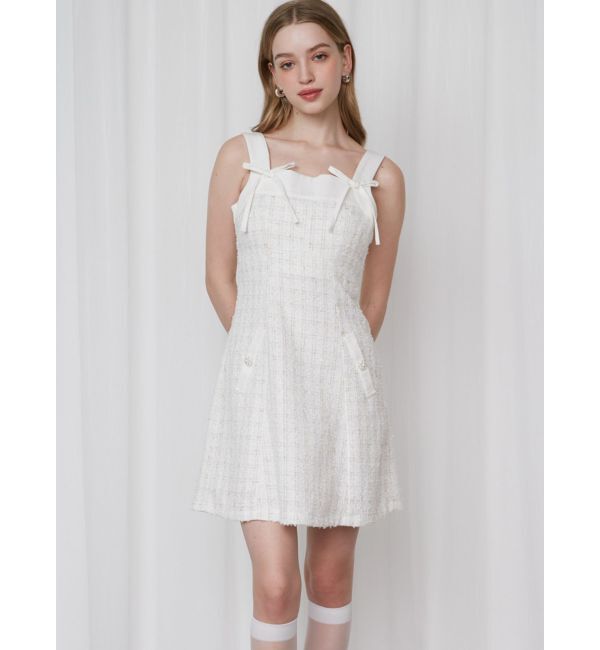 CALNAMUR「TWEED&times;DENIM BLOCKING RIBBON OP/ツイード&times;デニムブロッキングリボンワンピース」|ワンピース|