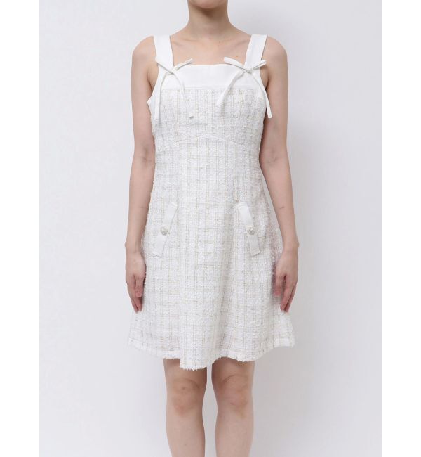 CALNAMUR「TWEED&times;DENIM BLOCKING RIBBON OP/ツイード&times;デニムブロッキングリボンワンピース」|ワンピース|