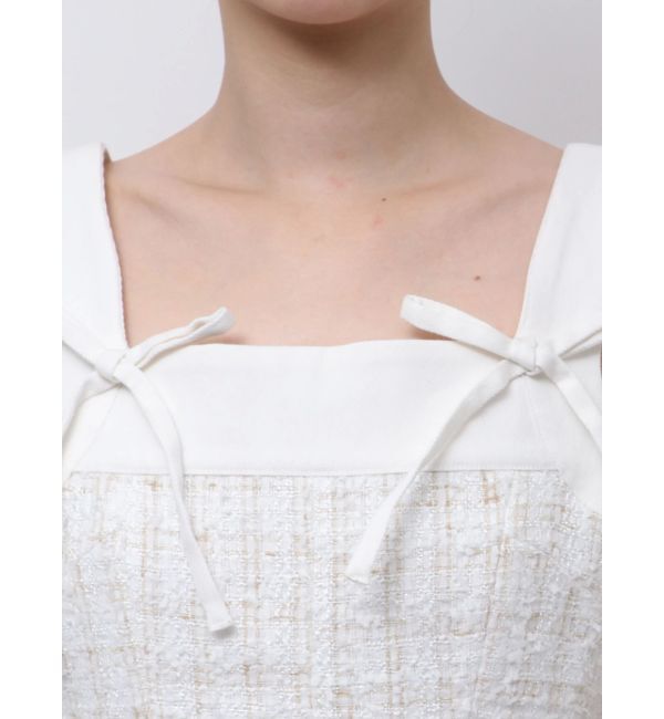 CALNAMUR「TWEED&times;DENIM BLOCKING RIBBON OP/ツイード&times;デニムブロッキングリボンワンピース」|ワンピース|