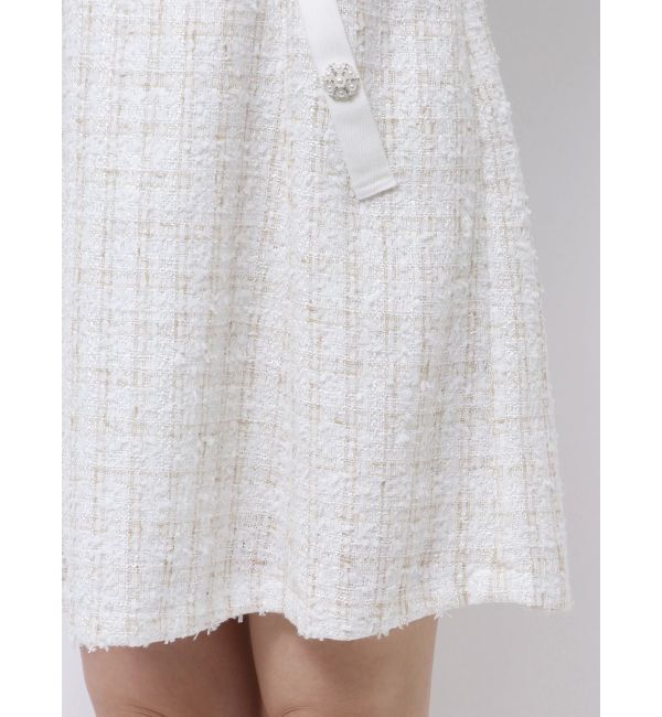 CALNAMUR「TWEED&times;DENIM BLOCKING RIBBON OP/ツイード&times;デニムブロッキングリボンワンピース」|ワンピース|