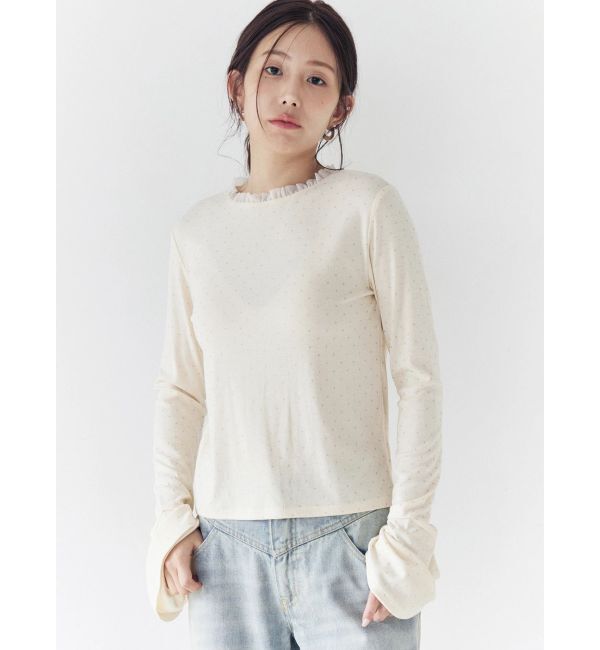 CALNAMUR「ラメドットフレアスリーブトップス」|Tシャツ・カットソー|