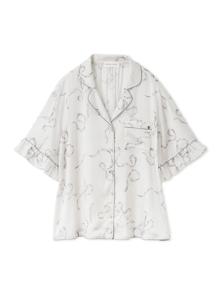 SNIDEL HOME「【Luxshine】【接触冷感】フリルリボン開襟シャツ」|ルームウェア|
