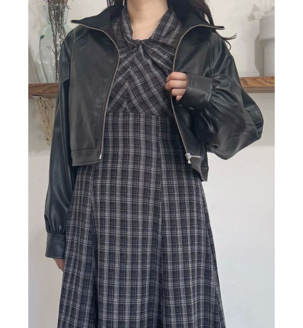 MERCURYDUO「フェイクレザークロップドブルゾン」|ブルゾン・スタジャン|