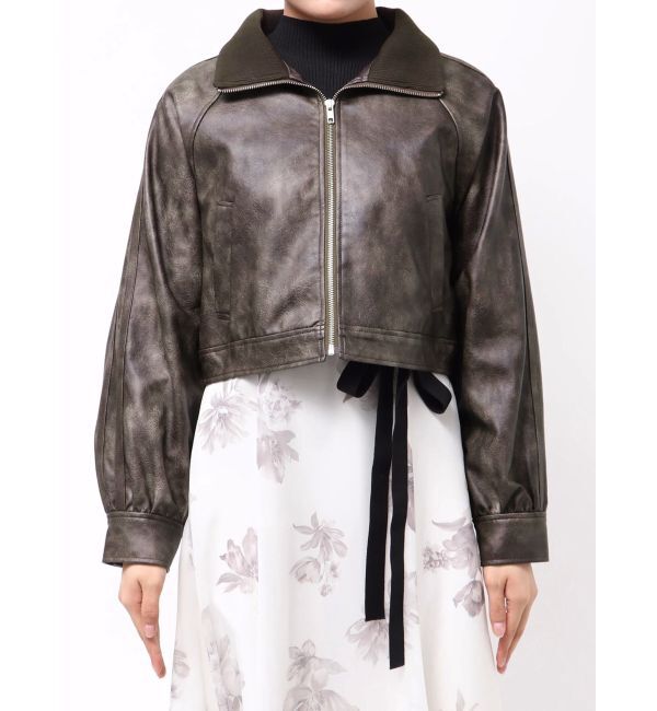 MERCURYDUO「フェイクレザークロップドブルゾン」|ブルゾン・スタジャン|